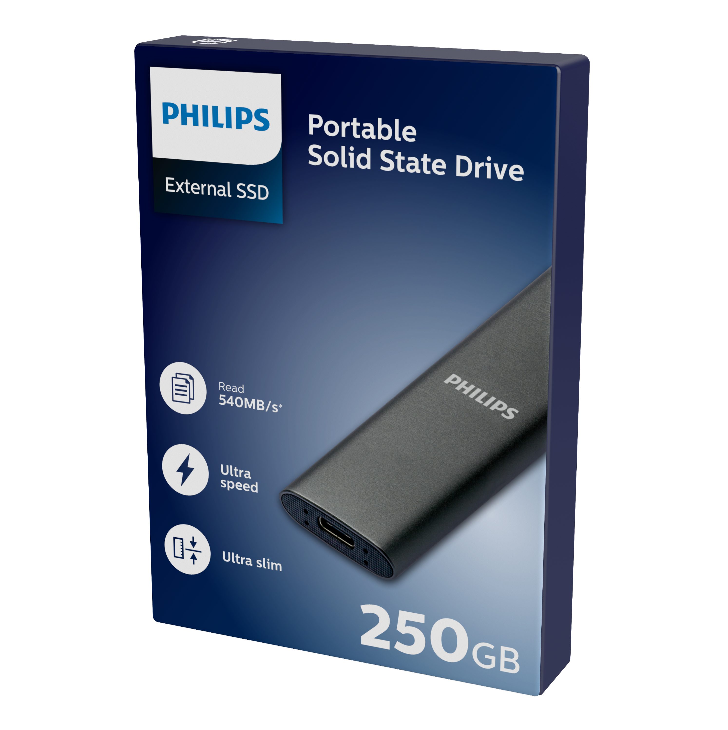 Philips Portable SSD 250 GB, FM25SS031P/00 externe SSD (250GB) 540 MB/S Lesegeschwindigkeit, 520 MB/S Schreibgeschwindigkeit, Ultra Speed USB-C 3.2, Space Grey, Aluminium