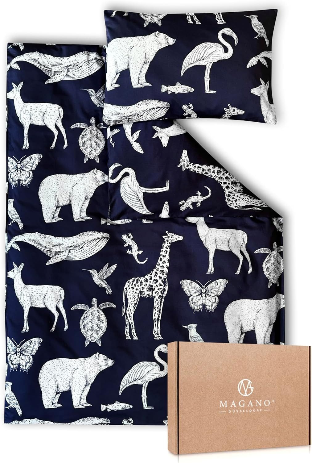 MAGANO Kinderbettwäsche, Bambus & Baumwolle Satin, Luxus Kinder Bettwäsche, 400 TC Luxusqualität, Tiermuster, Hypoallergen, Thermoregulierend