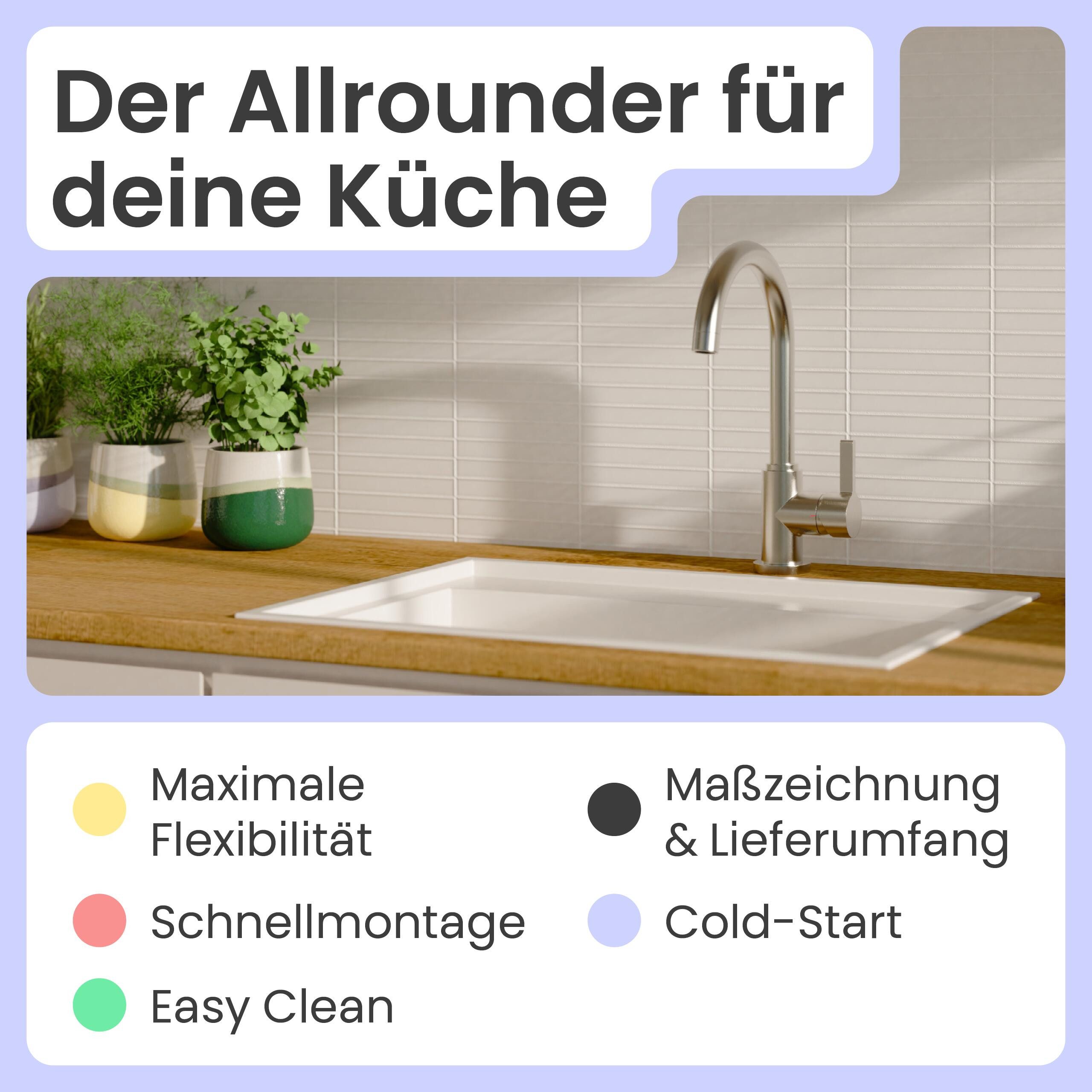 instmaier Spültischarmatur Leona 360° schwenkbar, Edelstahl-Optik, Hochdruck