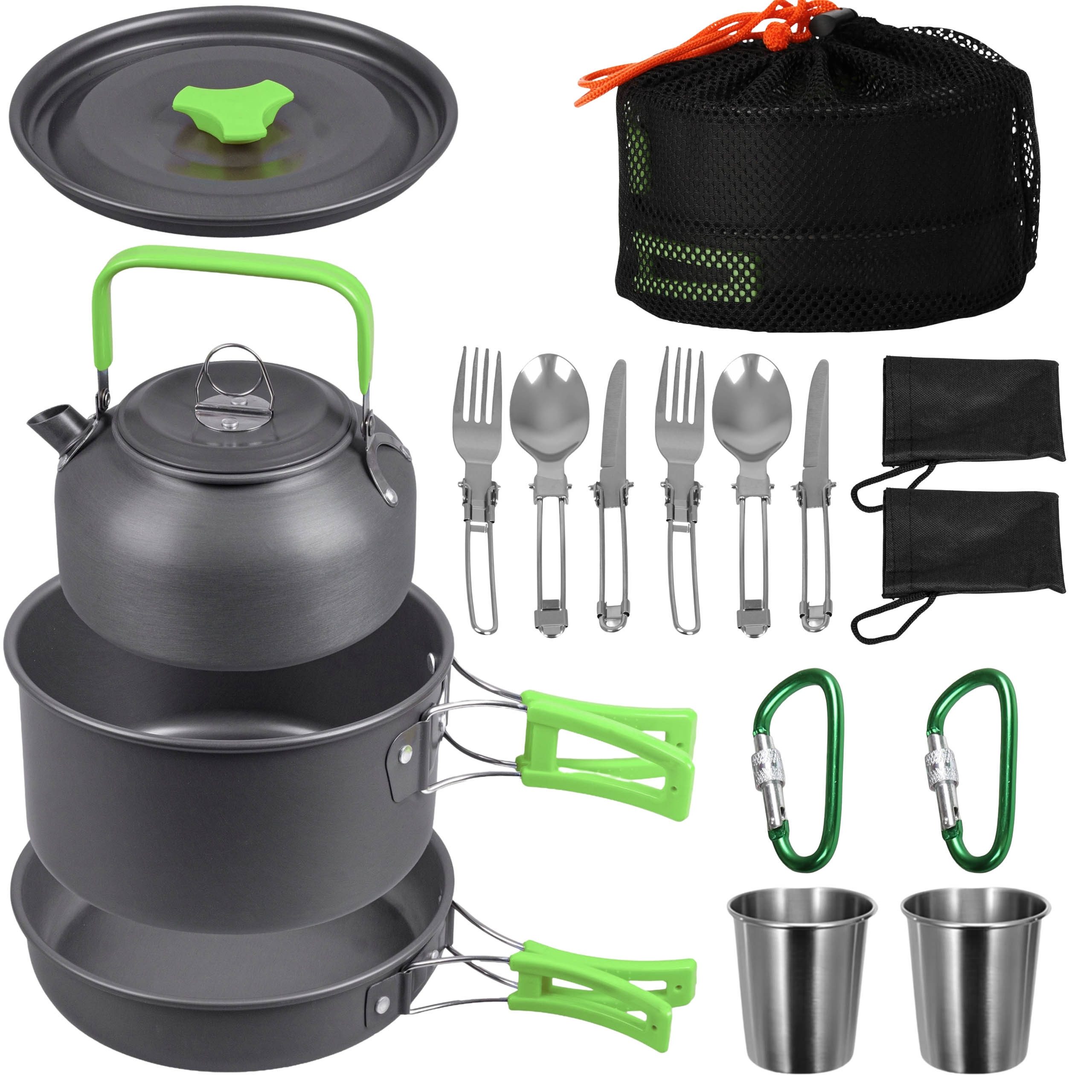 Sarcia.eu Geschirr-Set Campinggeschirr-Set 18-tlg mit Topf, Wasserkocher & Besteck