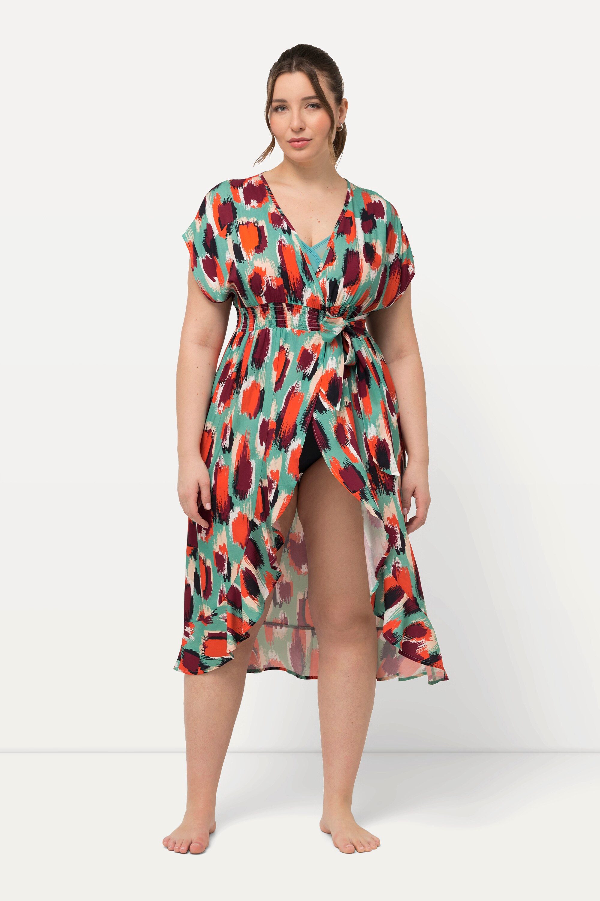Ulla Popken Strandkleid Kaftan Fleckenmuster Bindeband günstig online kaufen