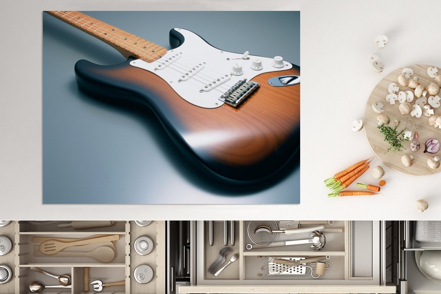 MuchoWow cm, Holz, Vinyl, tlg), elektrische Mobile Gitarre aus Eine (1 Ceranfeldabdeckung 70x52 Herdblende-/Abdeckplatte nutzbar, Arbeitsfläche