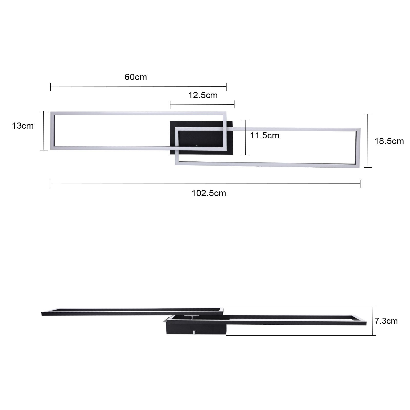ZMH LED Deckenleuchte Wohnzimmer Schwarz 2/3 Rahmen Modern Dimmbar Schlafzimmer, Augenschutz, Einfache Installtion, LED fest integriert, 3000-6500K, 36W Rechteckig Design mit Fernbedienung Esszimmerlampe