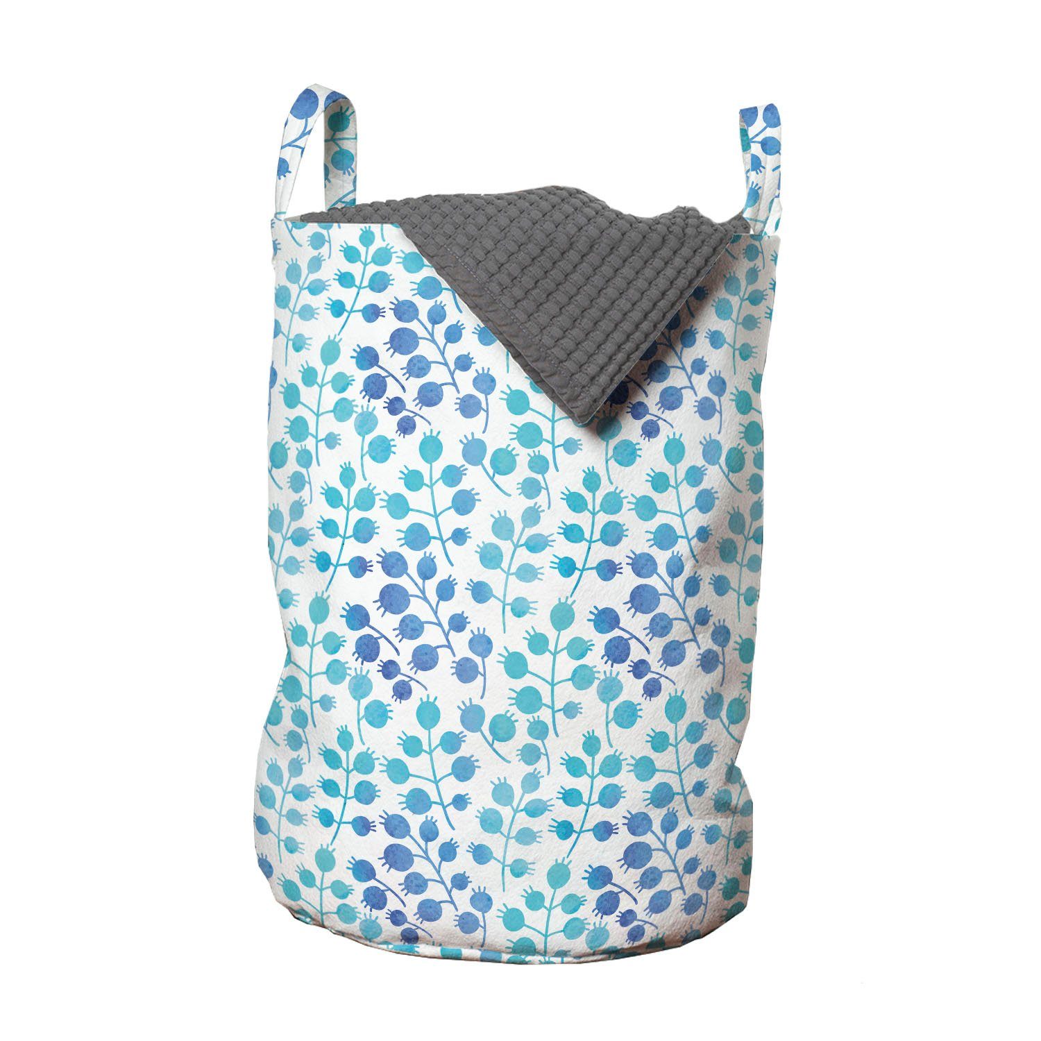 Abakuhaus Wäschesäckchen Wäschekorb mit Griffen Kordelzugverschluss für Waschsalons, Blume Knospen Zweige Blaue Töne