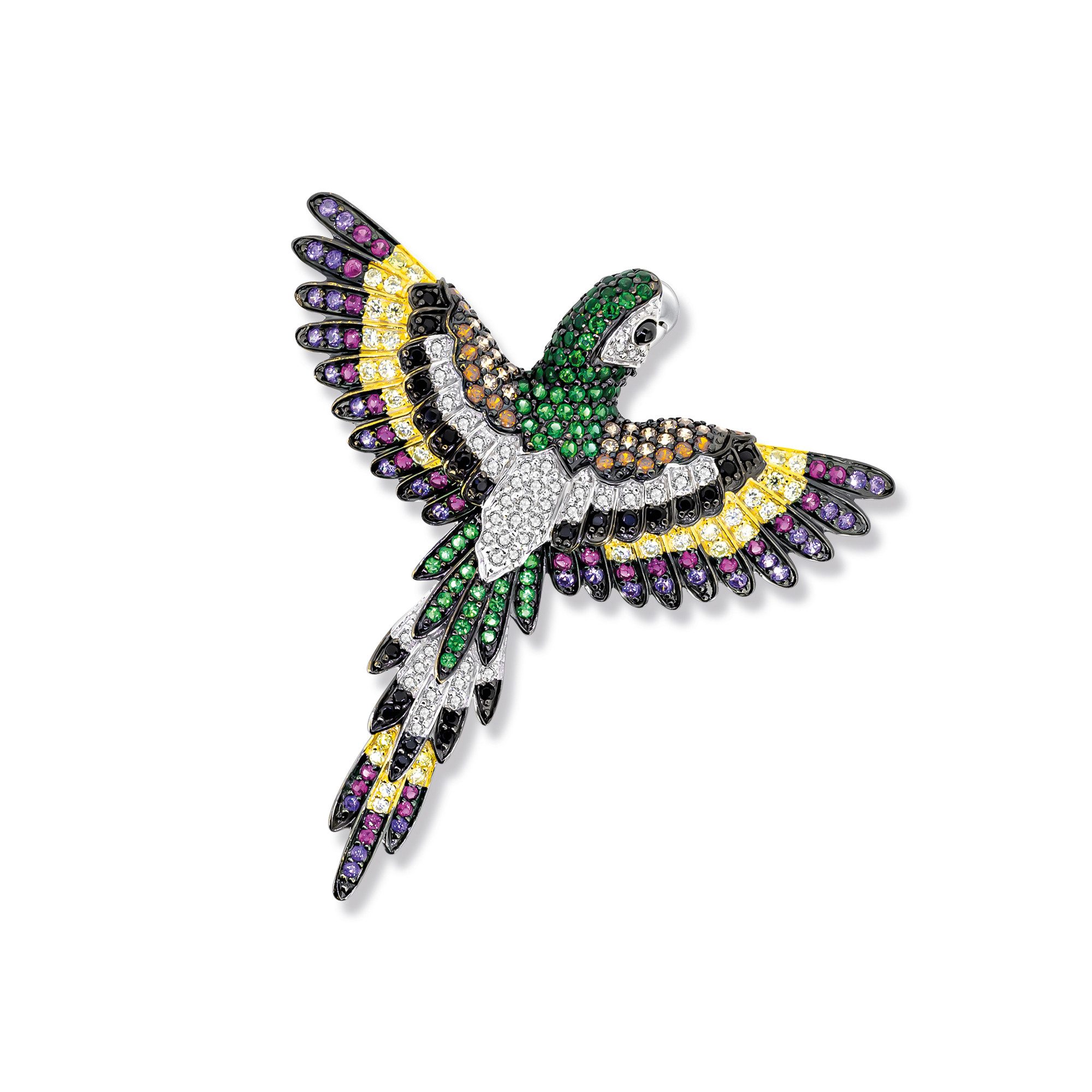 Seinerzeit FLORA & FAUNA Kettenanhänger Falco Papageien Anhänger (1-tlg), Material: 925 Sterling Silber, rhodiniert, geschwärzt, vergoldet