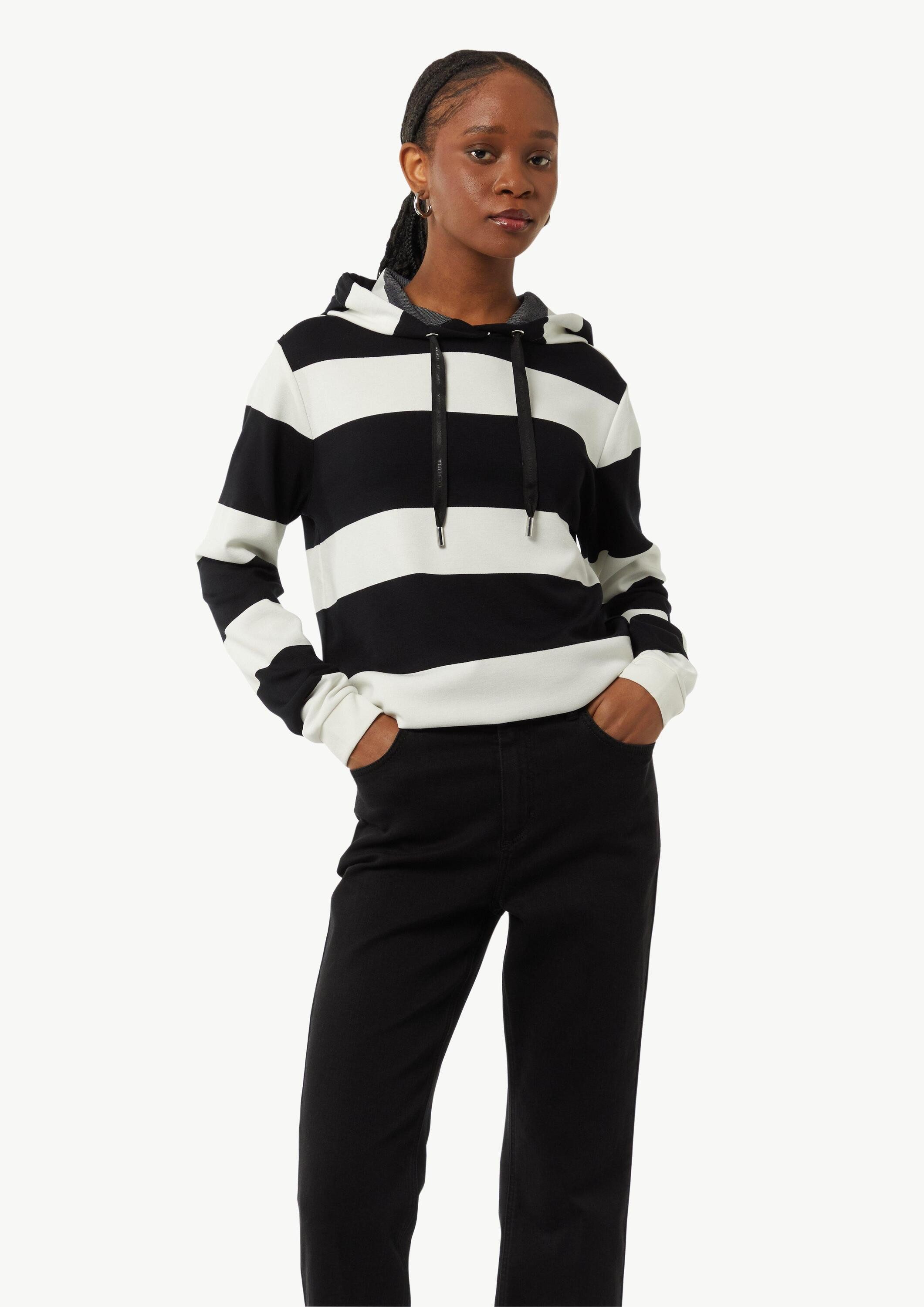 comma Sweatshirt Sweatshirt Sweatshirt mit Kapuze und Blockstreifen
