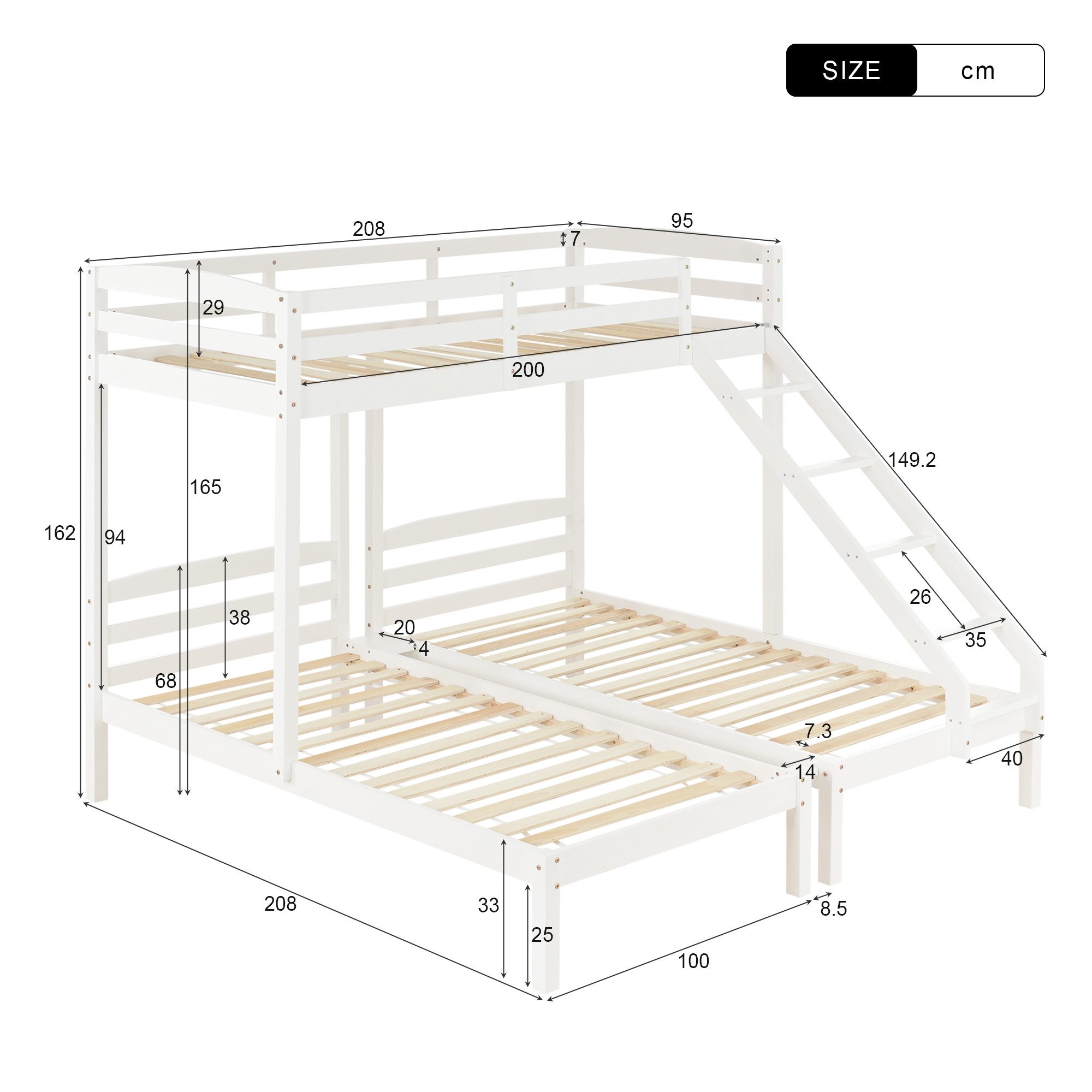 Merax Etagenbett, Dreierbett Kinderbett 90x200cm mit günstig online kaufen
