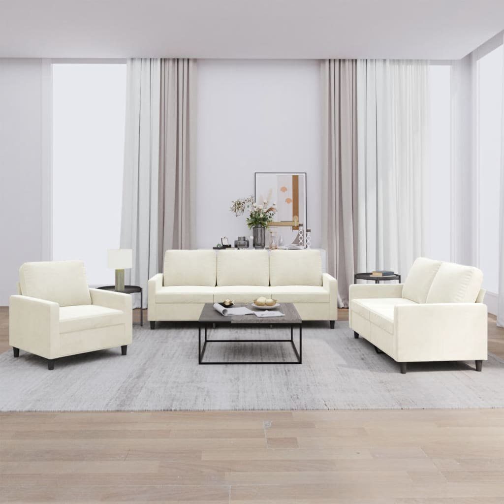 vidaXL Sofa 3-tlg. Sofagarnitur mit Kissen Creme Samt