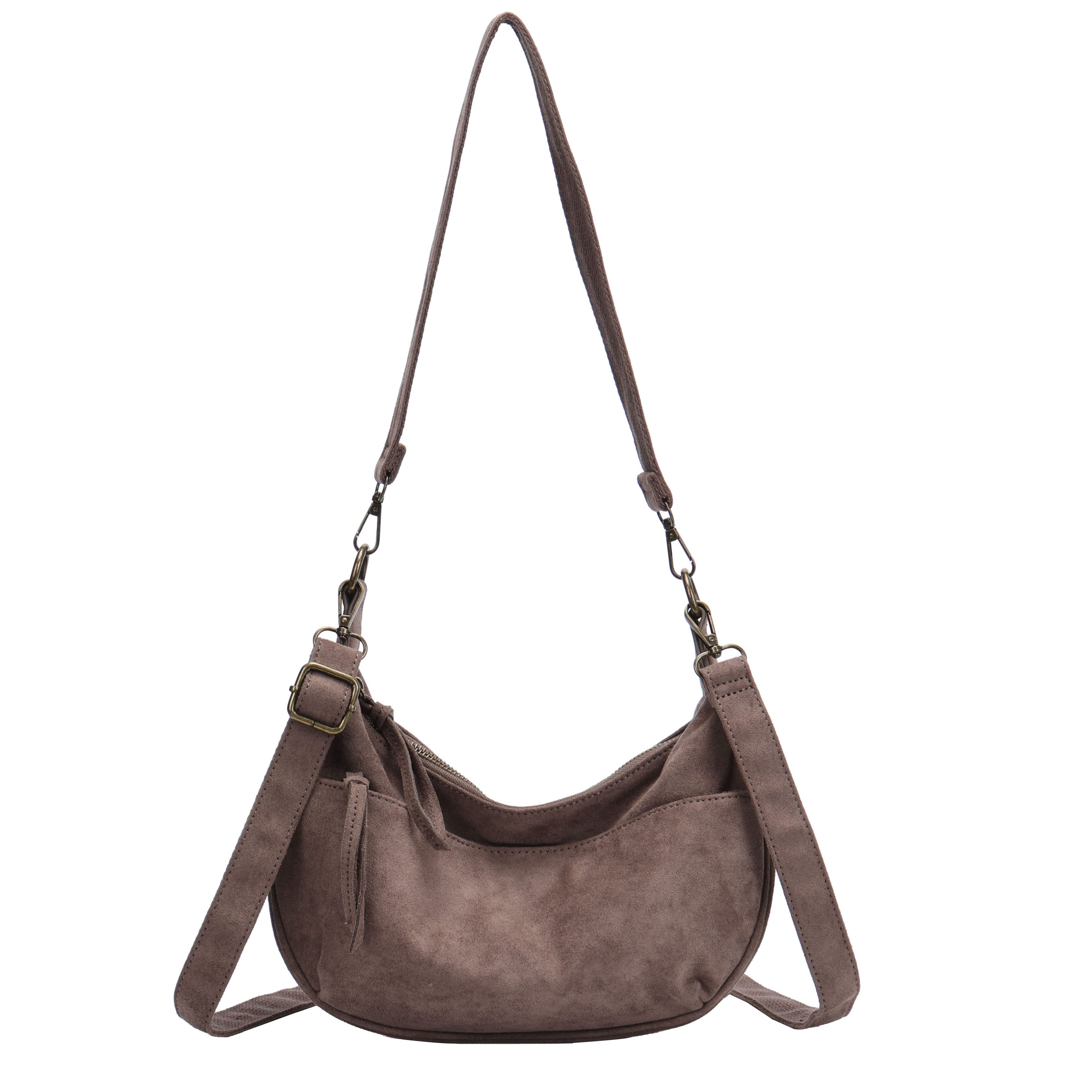 MIRROSI Umhängetasche Damen Hobo Bag Wildleder-Optik Schultertasche (mit Reißverschluss, verstellbarem Riemen, ca. 31 x 10 x 18 cm), Neue Kollektion Herbst/Winter 2026