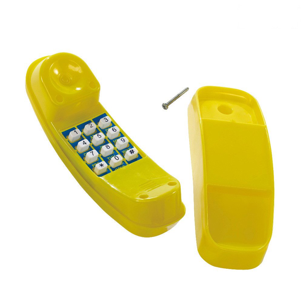 Wickey Spieltelefon - Gelbes Zubehör für Kindebett, Sandkasten, Schaukel & Spielturm, (Realistisches Spielerlebnis mit Hörer-Klick - Fördert Sprache & soziale Fähigkeiten, Ideal als Erweiterung oder Geschenk - Sorgt für lebendige Rollenspiele), extrem witterungsbeständig - UV-beständig & farbecht – auch bei Sonne