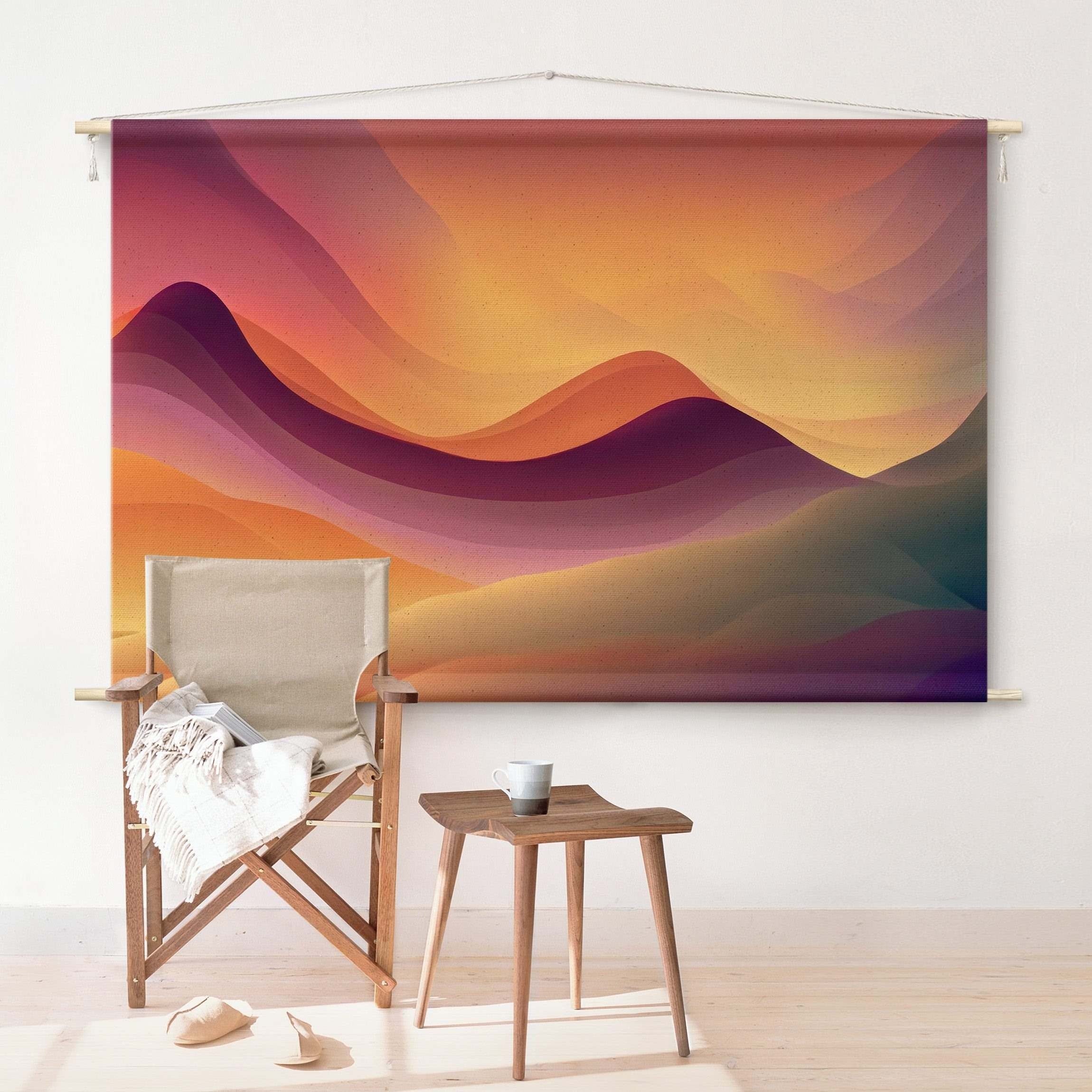 Bilderdepot24 Wandteppich modern Abstrakt Farbverlauf gelb, rechteckig, Höhe: 2.6 mm, großes Wandbild aus Natur-Baumwolle Wandbehang Stoffbild Tuch Wollseil