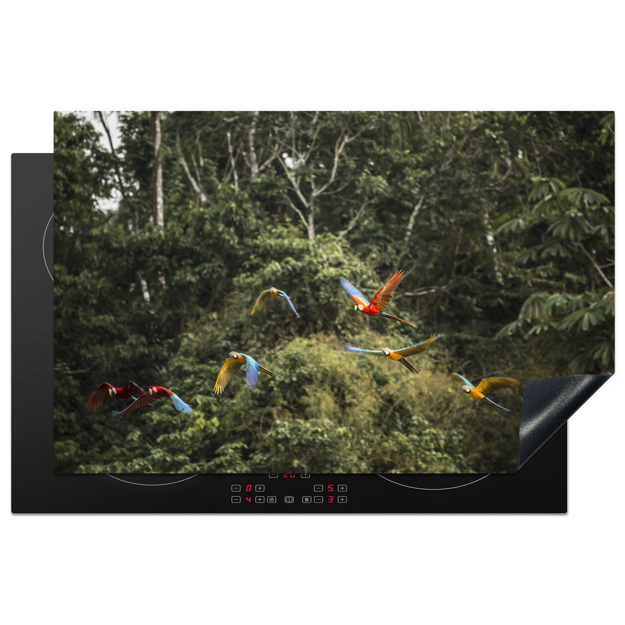 MuchoWow Herdblende-/Abdeckplatte Vogelzug in den Amazonas-Regenwald, Vinyl, (1 tlg), 81x52 cm, Induktionskochfeld Schutz für die küche, Ceranfeldabdeckung