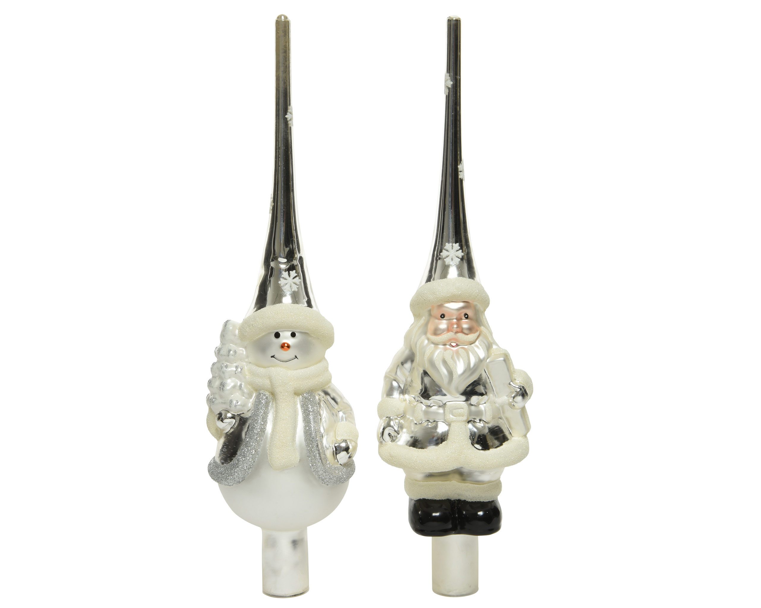Kaemingk Christbaumspitze, Christbaumspitze Weihnachtsmann / Schneemann Glas 28cm 1 Stück sort.