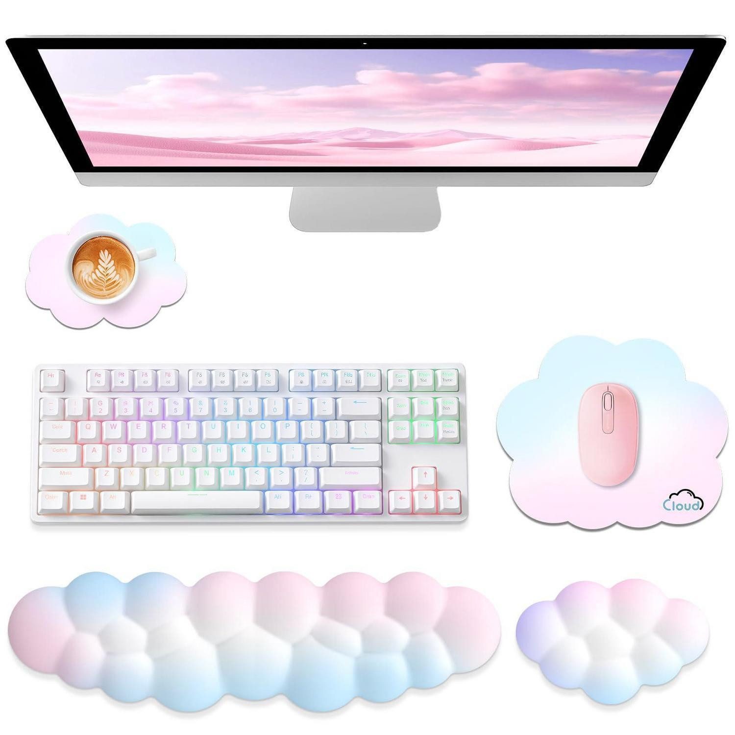 LuxusKollektion Tastatur-Handballenauflage Tastatur-Set Handballenauflage Cloud 4in1 Regenbogen (1-St)