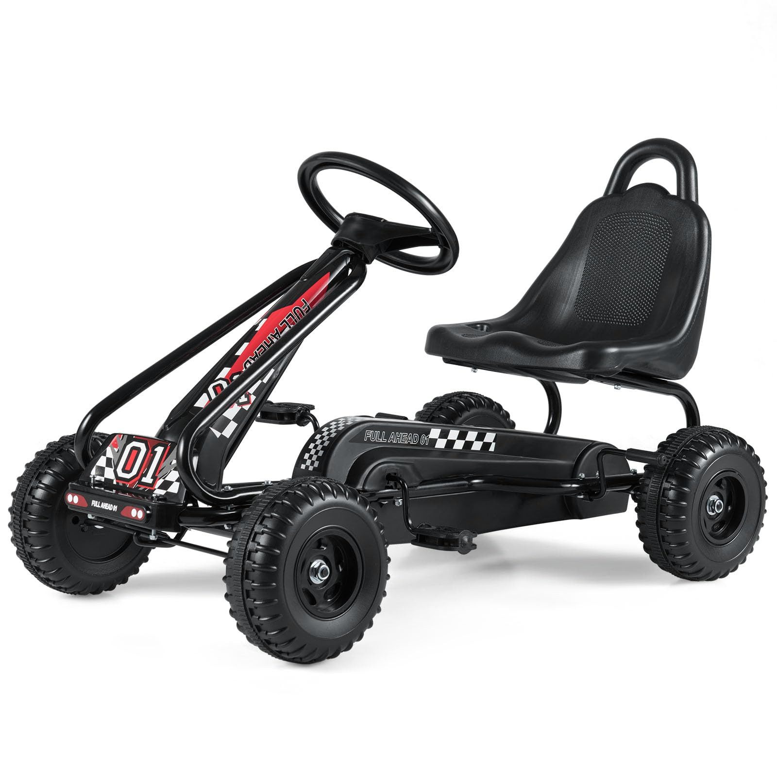 COSTWAY Go-Kart Pedal Tretauto, Kinderauto, mit verstellbarem Sitz, Handbremse, für Kinder