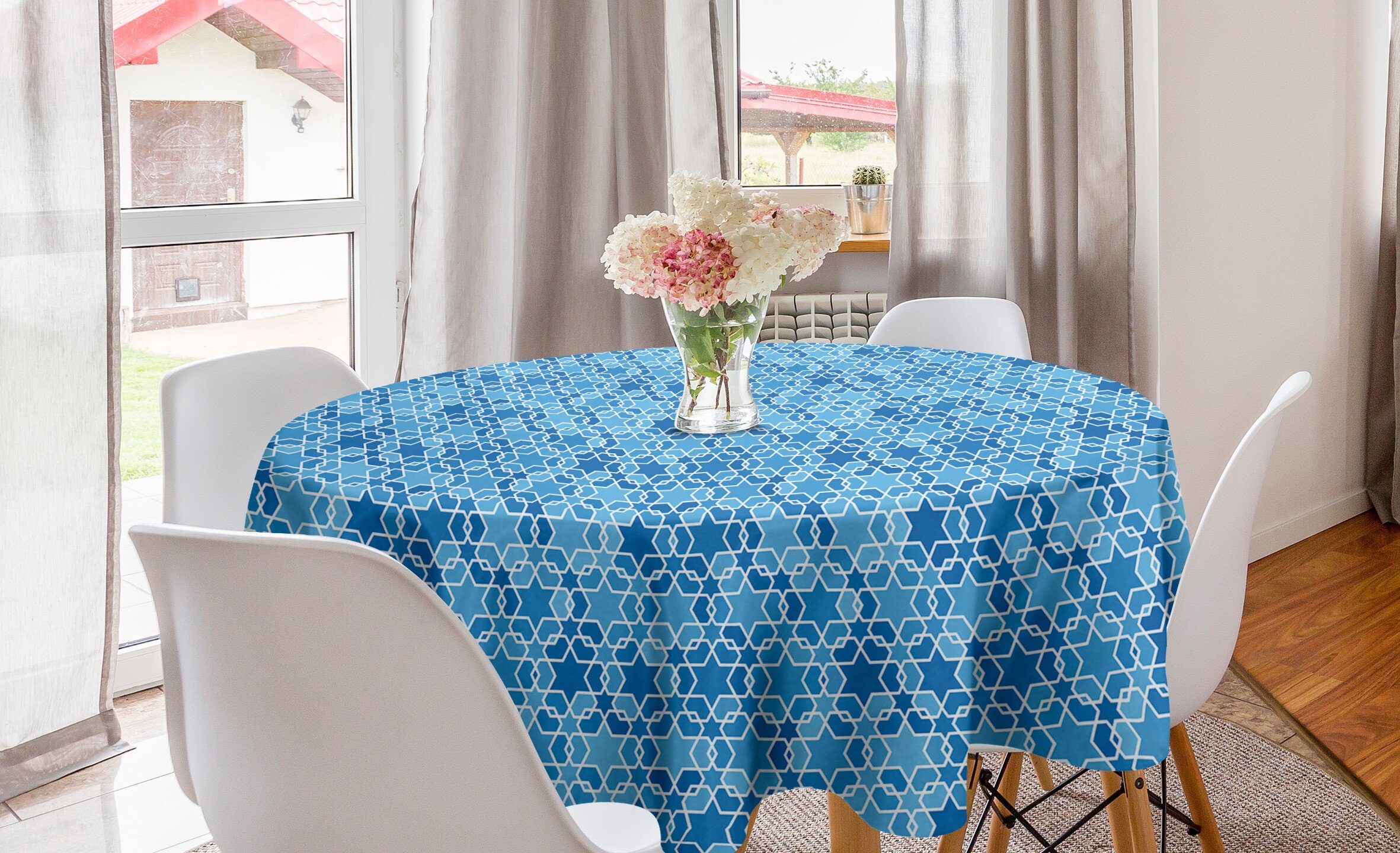 Abakuhaus Tischdecke Kreis Tischdecke Abdeckung für Esszimmer Küche Dekoration, orientalisch Blaue Töne Eastern Star