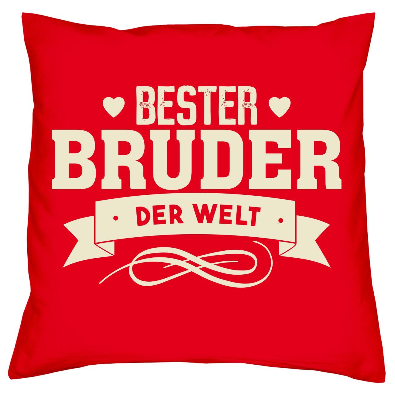 Soreso® Dekokissen Kissen Bester Bruder der Welt & Urkunde, Geschenk Geburtstagsgeschenk Vater rot | Dekokissen