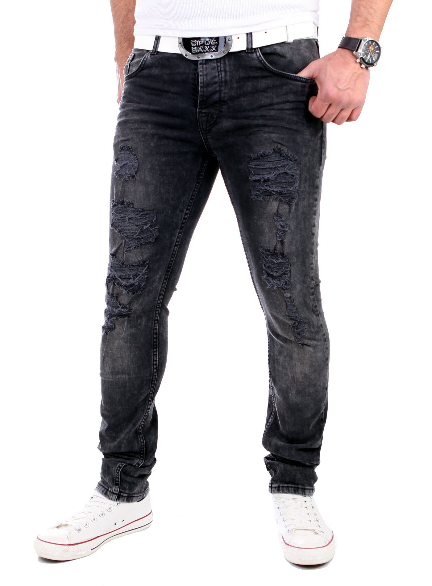 Destroyed Destroyed-Jeans Rock Heavy Slim Jeans Herren Jeans VSCT Destroyed VSCT Fit Look Keno Männer-Hose