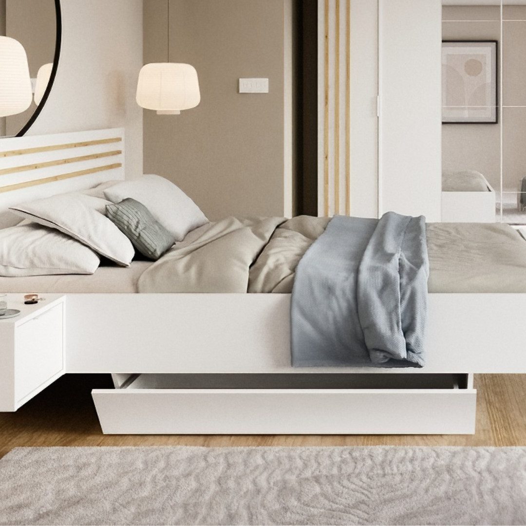 OTTO home Bett Bettgestell Caleera mit zwei Nachttischen (Schlaffläche 180x200 cm) (Set, Bett mit 2 NaKOOS und 2 Schubladen), Bettgestell, mit Schubladen, BxTxH – Bild 5 von 5