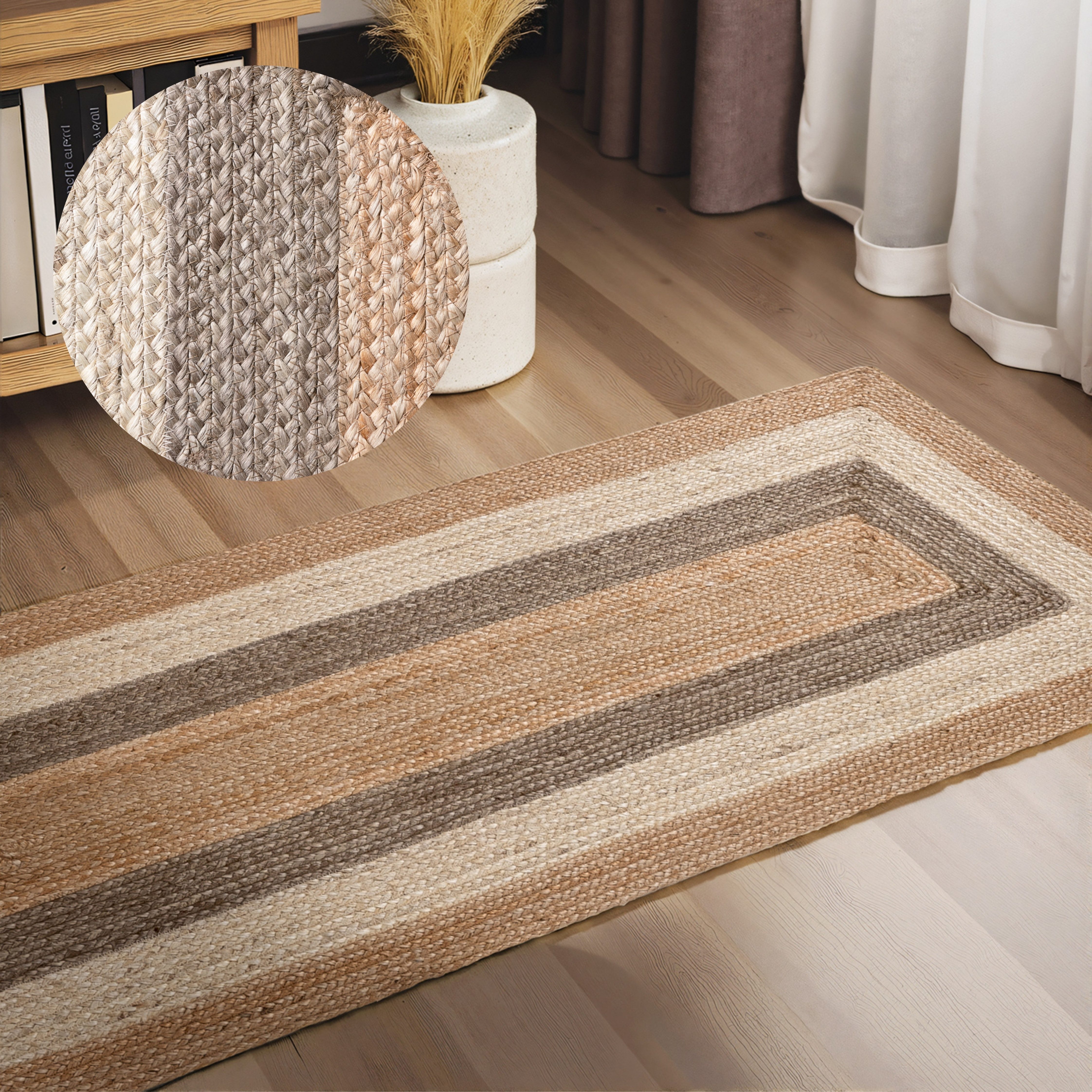HANSE Home Teppich Juno Fusion Juteteppich, rechteckig, Höhe: 9 mm, Jute, Shape, Handgemacht, Wohnzimmerteppich, Naturteppich, Wohnzimmer