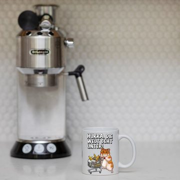 Youth Designz Tasse Hurra, Die Welt Geht Unter Kaffeetasse Geschenk mit lustigem Print, Keramik, mit süßem Hamster Print
