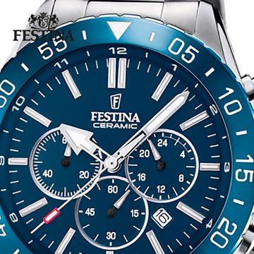 Festina Quarzuhr Festina Herrenuhr Keramik, Herren Armbanduhr rund, Edelstahlarmband silber, Fashion