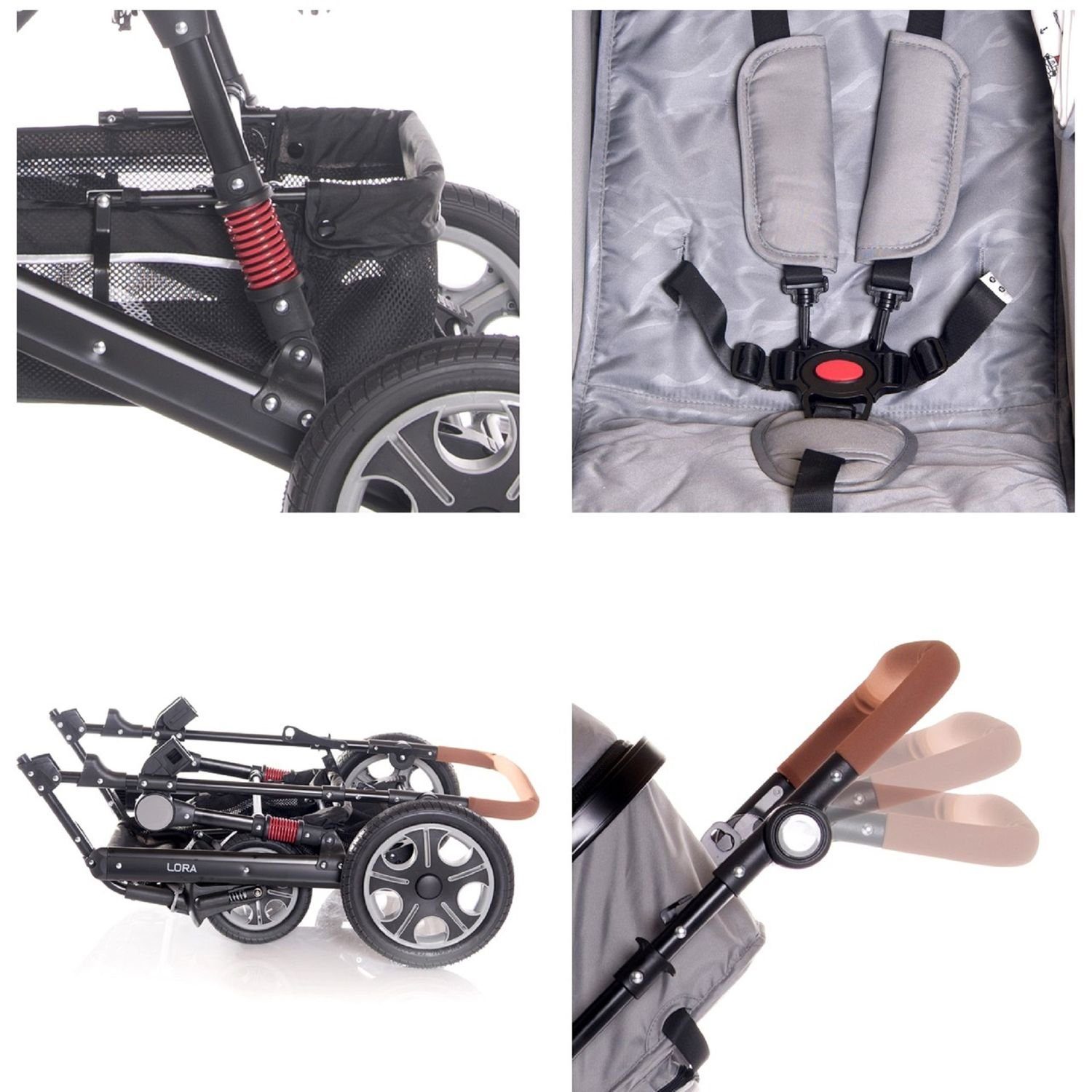 Lorelli Kombi-Kinderwagen Kinderwagen Lora, faltbar Gummiräder Tragetasche Sportsitz Fußabdeckung