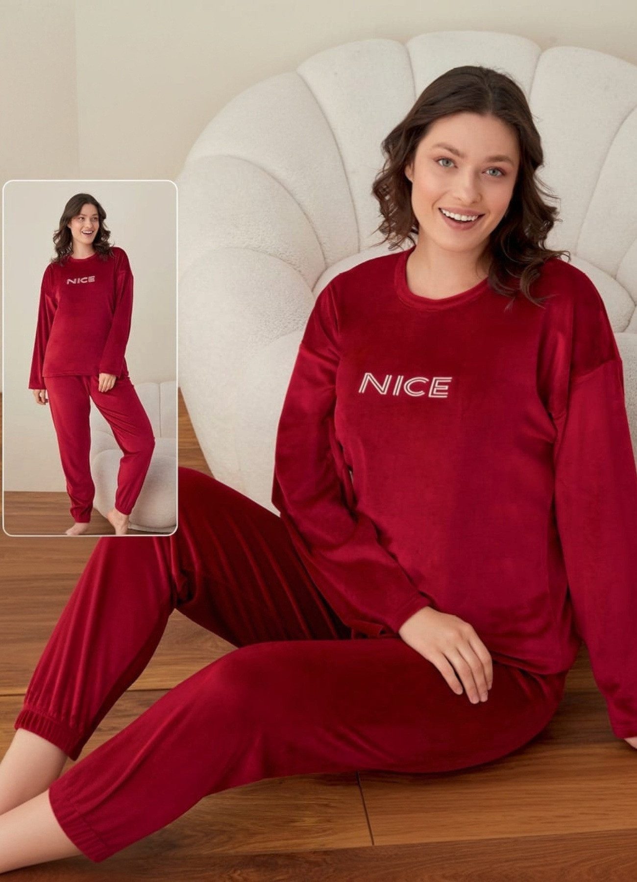 fashionshowcase Schlafanzug Damen Hausanzug aus Samt - Pyjama Set für Herbs günstig online kaufen