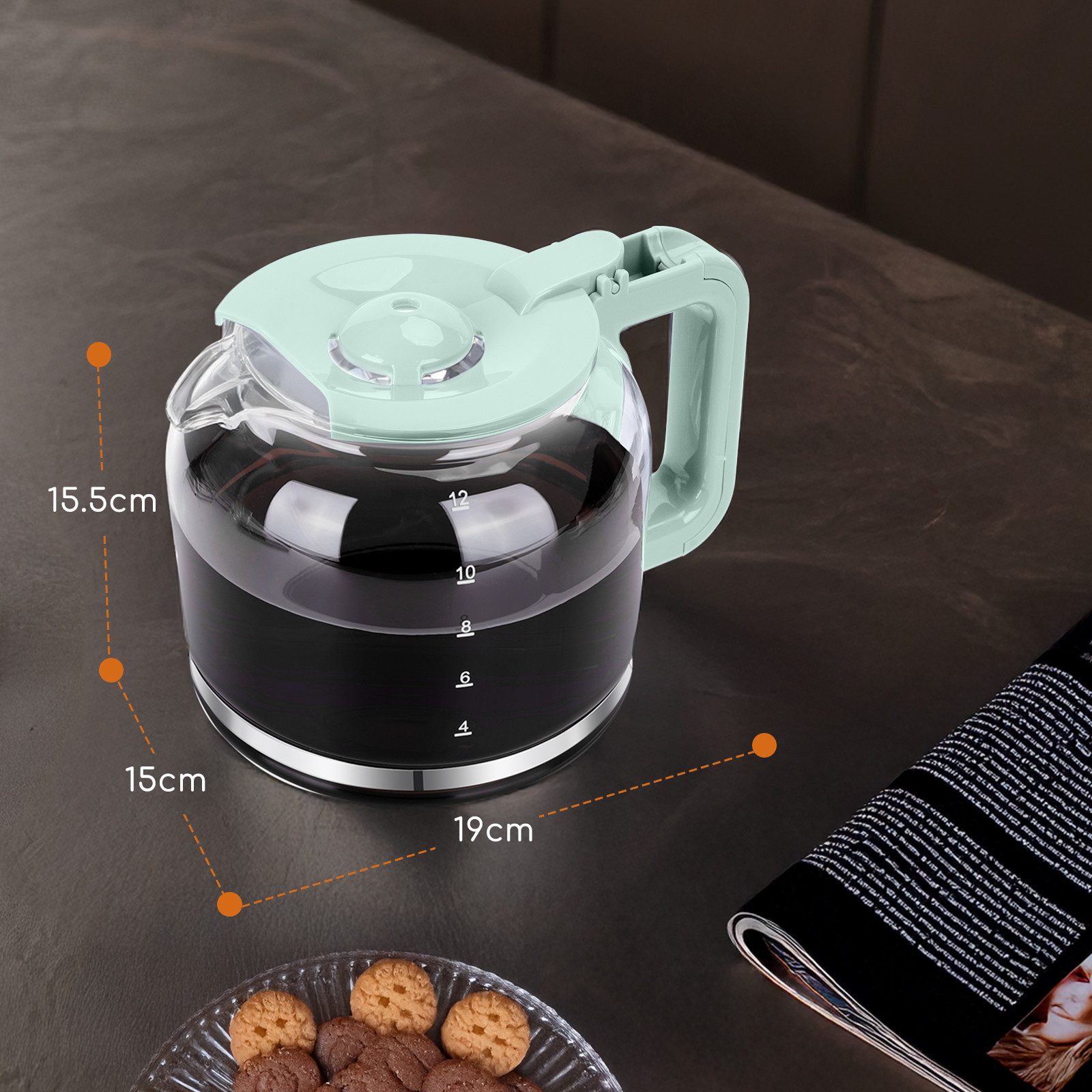 Taylor Swoden Filterkaffeemaschine 950 W, 1.5L/12 Tassen, Anti-Tropf, 24H Timer, 40 Mins Warmhaltefunktion, BPA-frei, 1.5l Kaffeekanne, Wiederverwendbarem Filter, 950W, Abschaltautomatik, BPA-frei