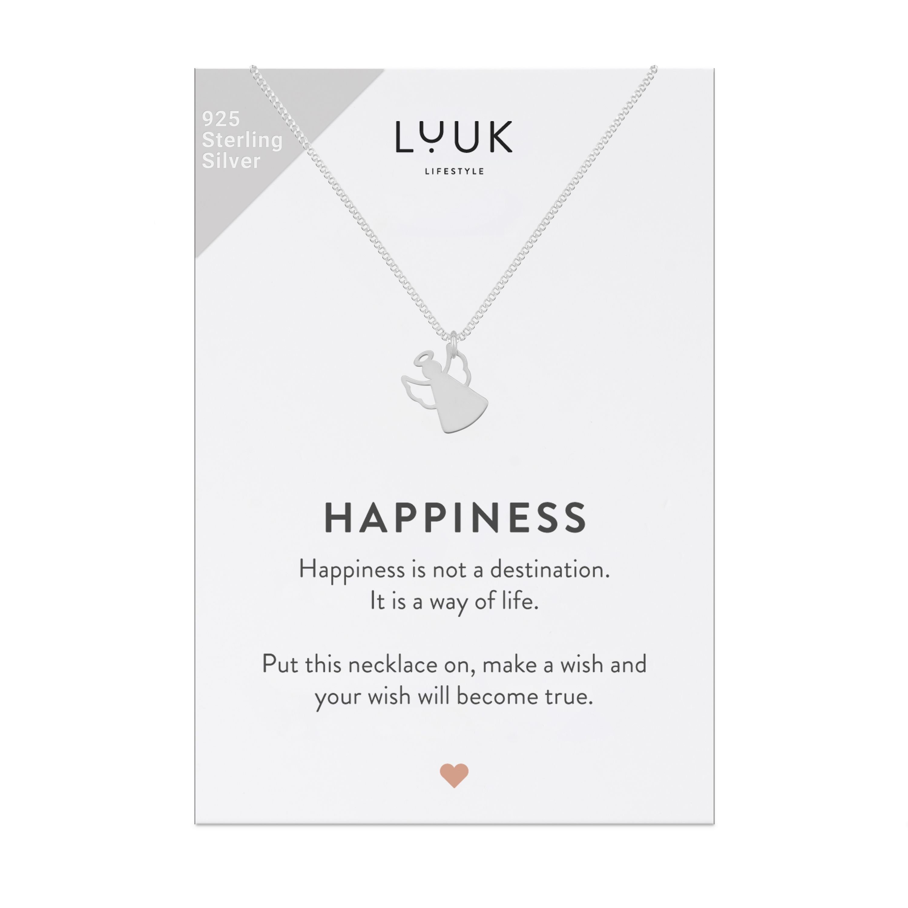 LUUK LIFESTYLE Silberkette Schutzengel, HAPPINESS Geschenkkarte, 925er Sterlingsilber