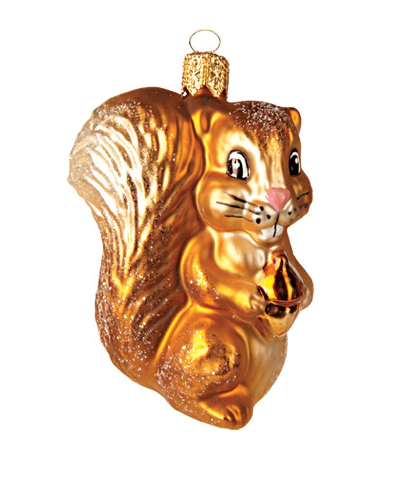 IMPULS Christbaumschmuck, Christbaumschmuck Glas Eichhörnchen mit Eichel 5cm orange / braun