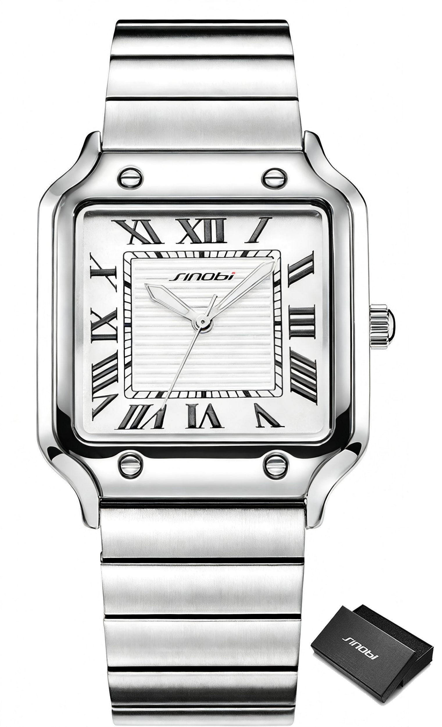 Fyrove Quarzuhr Herren Armbanduhr Edelstahl mit quadratischem Zifferblatt, (römischen Ziffern, 3 ATM, schlankem Gehäuse), 20 mm Metallarmband, Geschenkbox