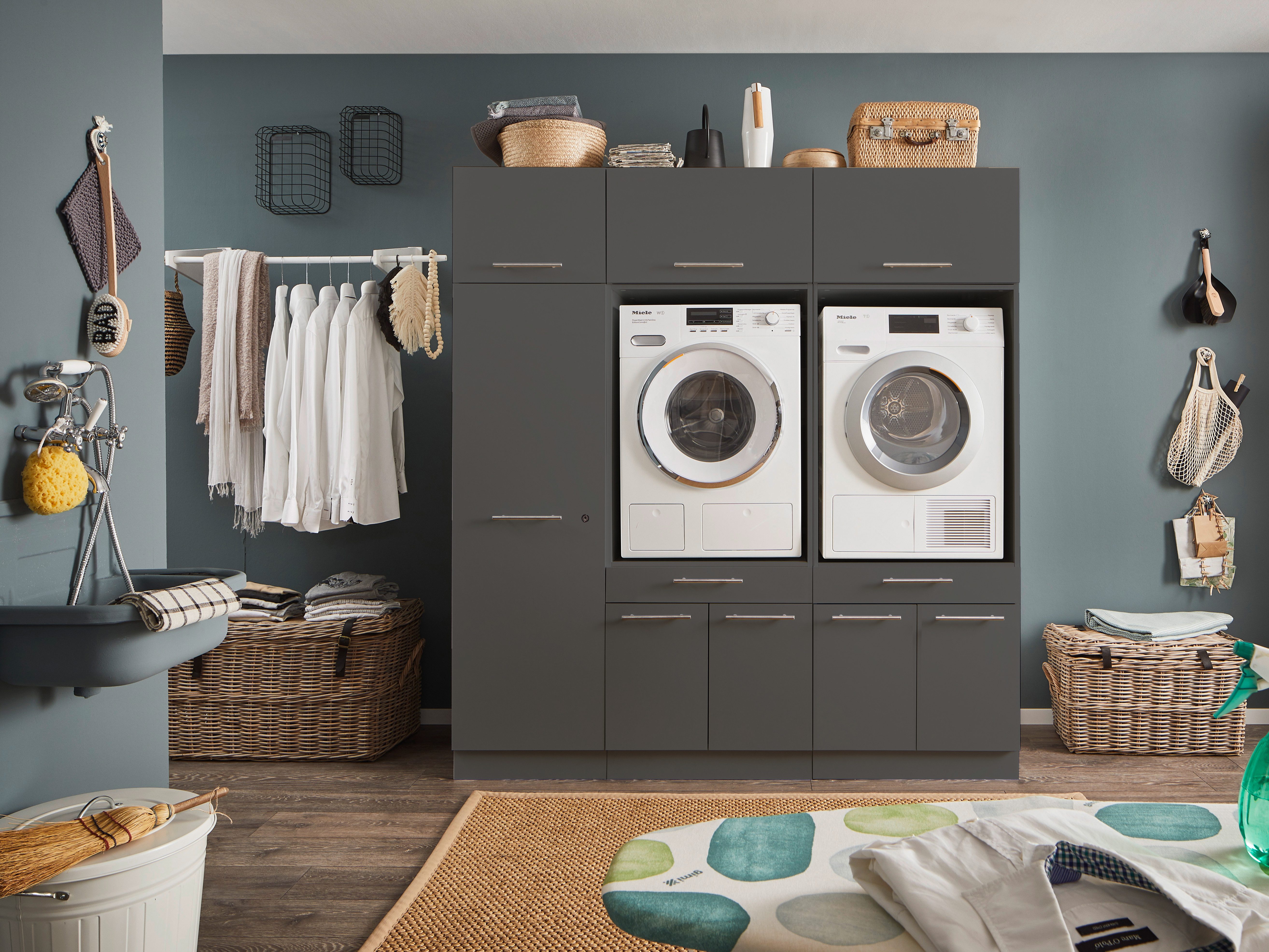 Laundreezy Mehrzweckschrank-Set LAUNDREEZY LDSK13, Breite 185 cm, Softclose, höhenverstellbare Füße