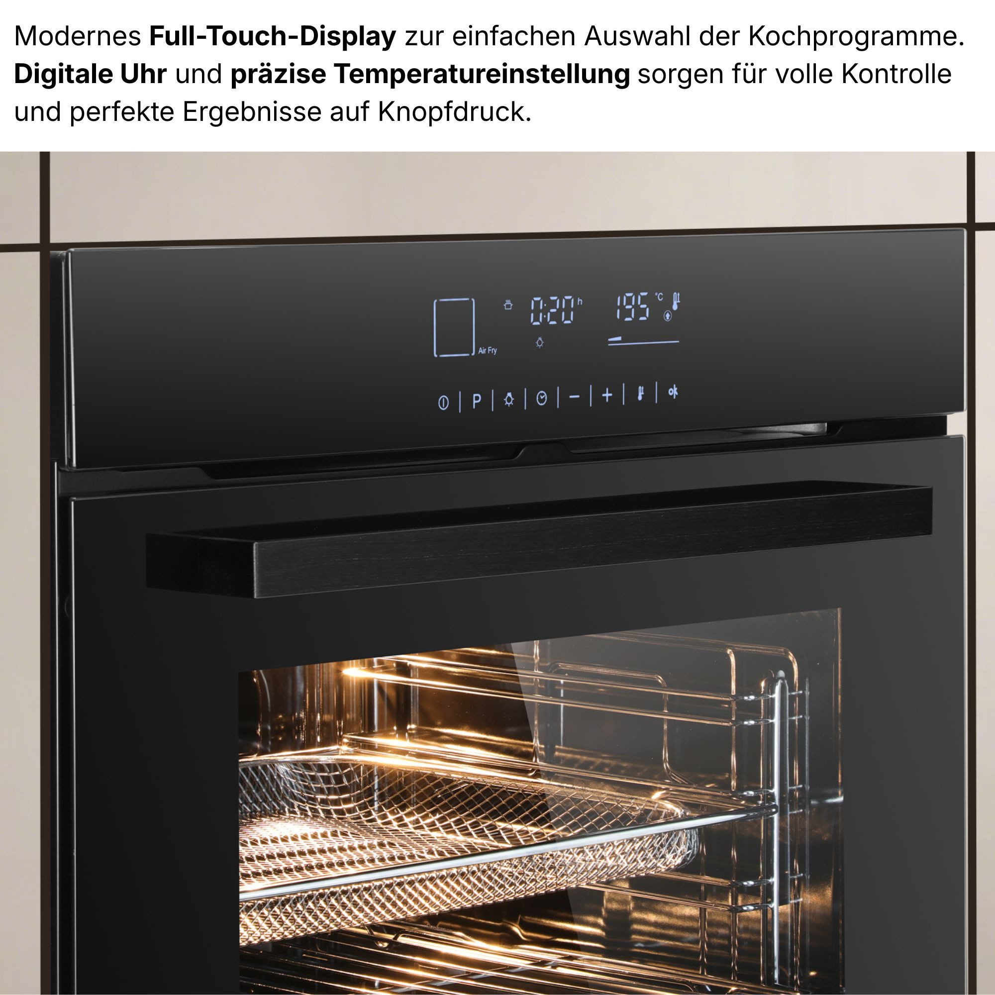 KB Elements Einbaubackofen 15 x Funktionen, Airfryer Funktion, Full Touch Display, AQUA CLEAN, Air Fry, AQUA CLEAN,Full Touch,EEK A+