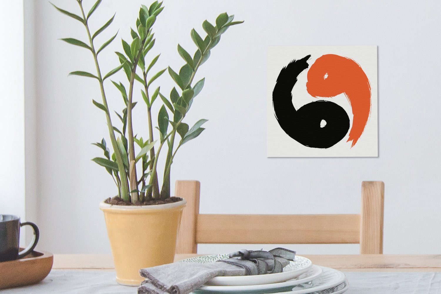 Schwarz und OneMillionCanvasses® Yin- in Yang-Logos St), Schlafzimmer den Eine Farben des für Bilder Wohnzimmer (1 Illustration Leinwandbild und, Leinwand