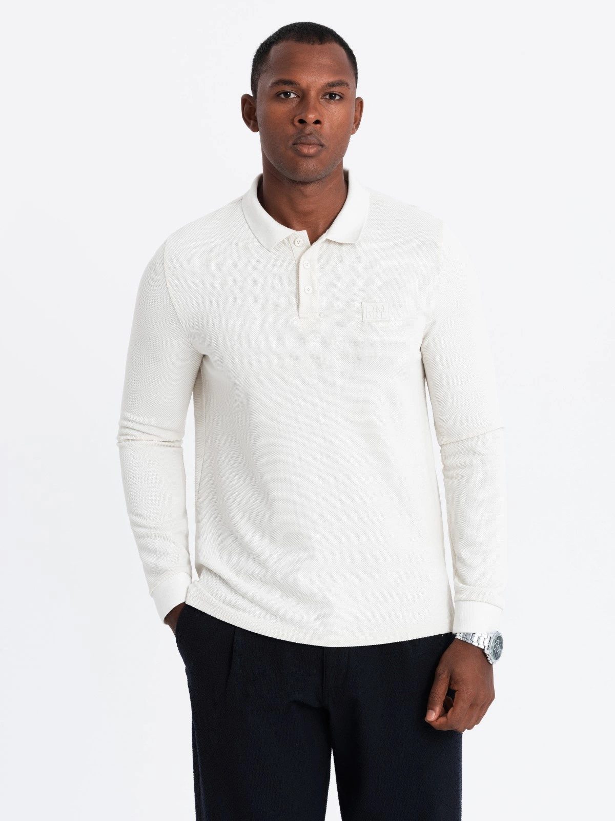 Longsleeve Strukturiertes Herren-Polo-Longsleeve mit Patch