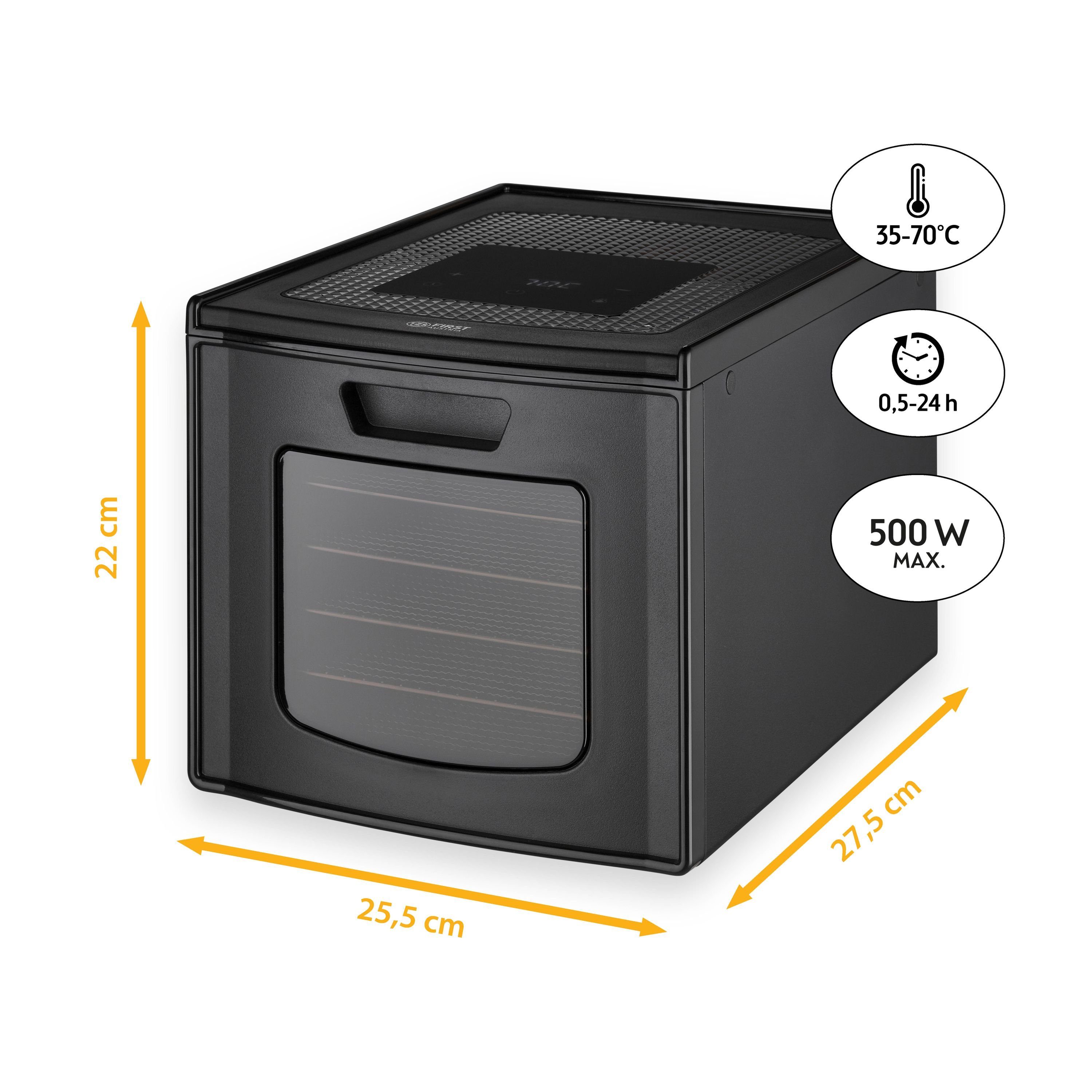 TZS FIRST Etagen, mit 35-70°C, mit Temperaturregler AUSTRIA und 24h-Timer Dörrautomat Dörrgerät, aus Zeitschaltuhr digital, Edelstahl, Dörrapparat Dörrtablets 6