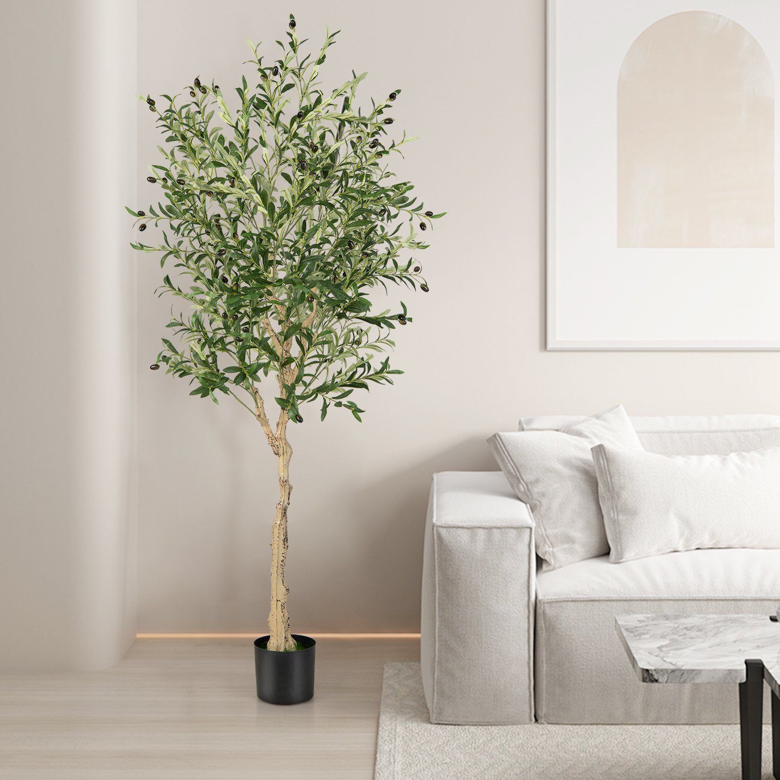 Kunstpflanze Olivenbaum, 182 72 2er, Höhe COSTWAY, mit cm, Früchten