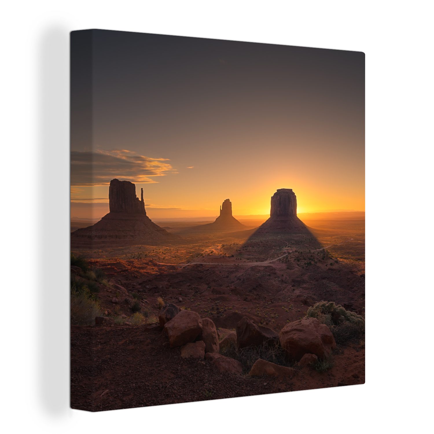 OneMillionCanvasses® Leinwandbild Sonnenuntergang im Monument Valley in den USA, (1 St), Leinwand Bilder für Wohnzimmer Schlafzimmer
