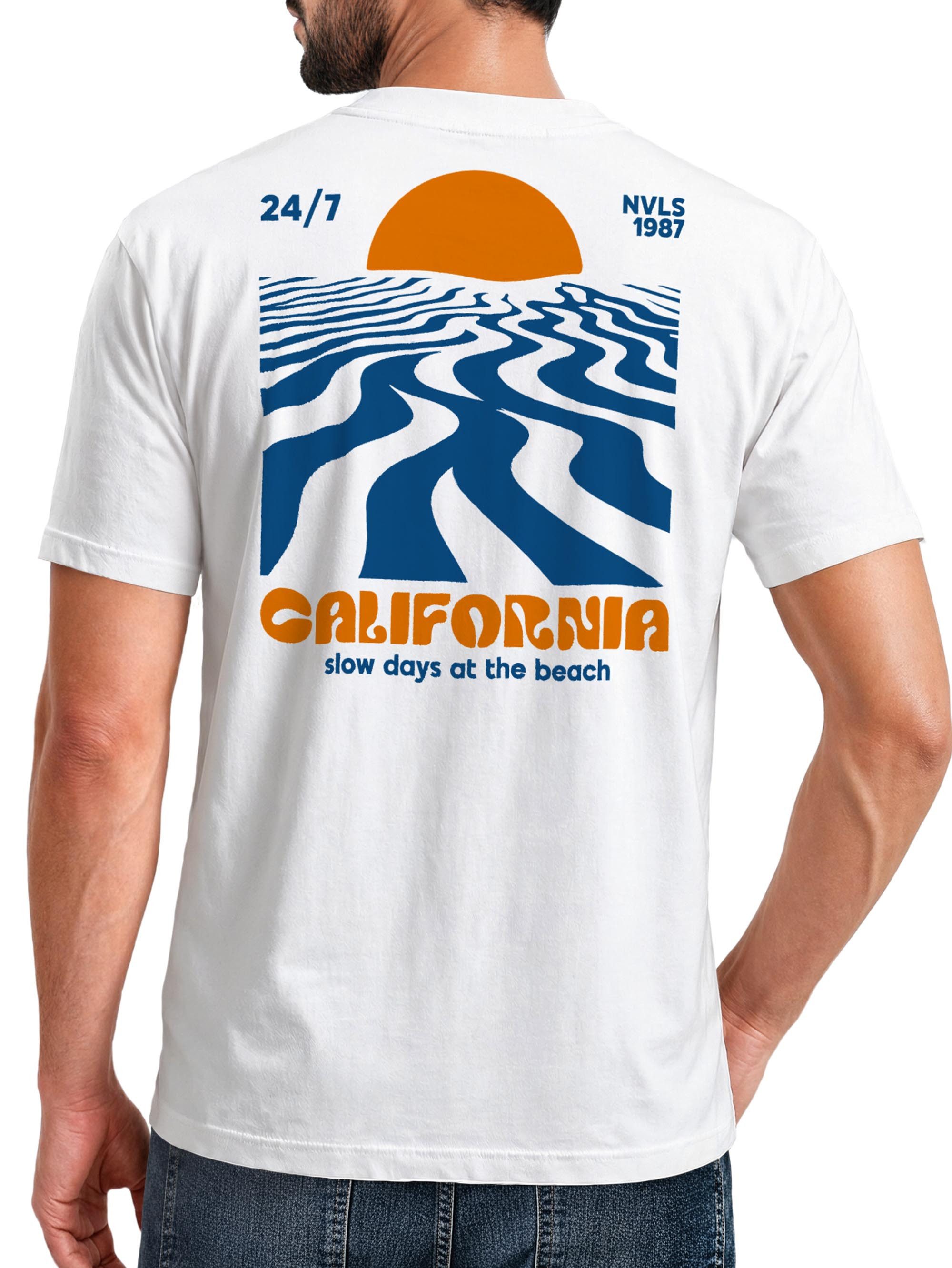 Print-Shirt Backprint TShirt Herren California Beach Retro Sommer Grafikshirt