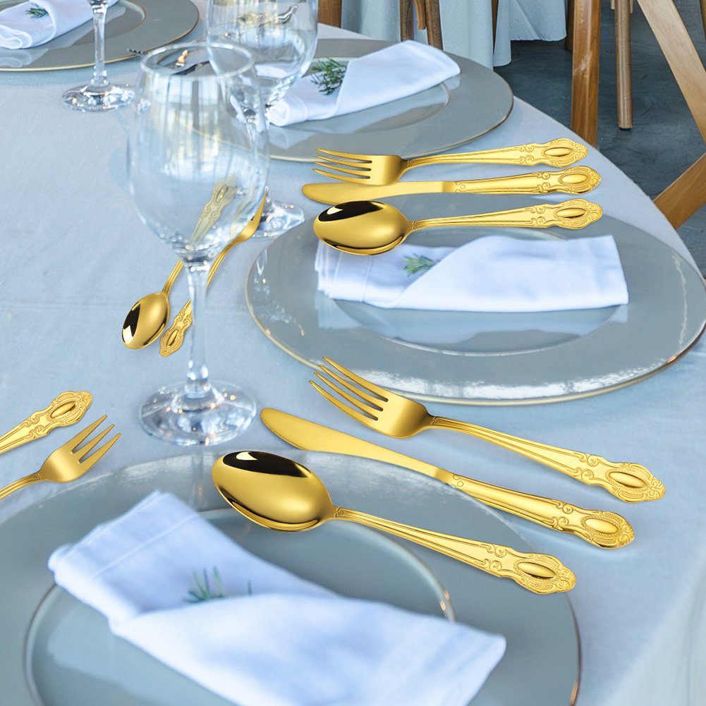 Besteck-Set Set 40 glänzend teiliges Personen Luxus Palaststil 8 Gold Besteck KingLux