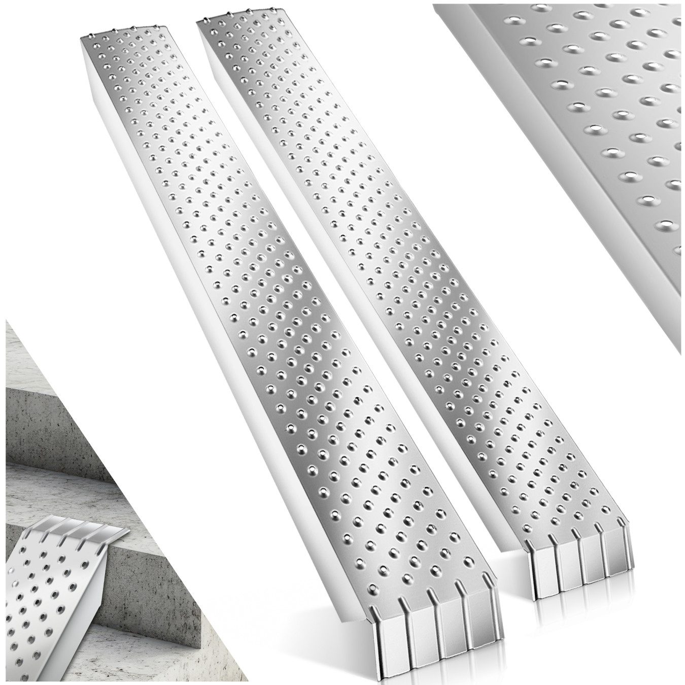 tectake Auffahrrampe Verladerampe, 160 × 23 × 4,5 cm, Belastbarkeit 400 kg (Set, 2x Verladerampe), 2er Set, verzinkter Stahl, rutschfeste Oberfläche