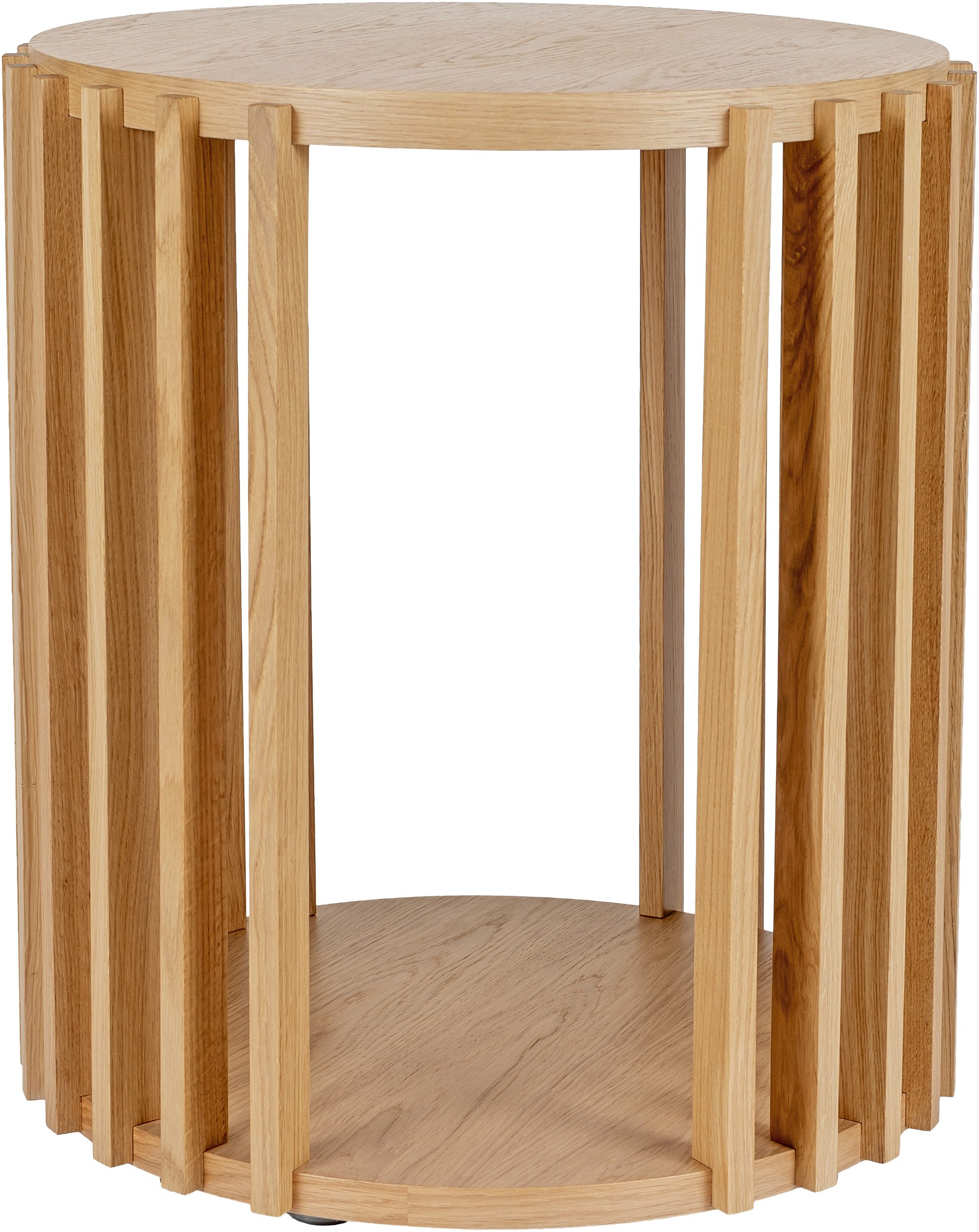 Woodman Beistelltisch Drum, Breite/Tiefe/Höhe: 53/53/58 cm, Holzfurnier aus Eiche, Sproßen aus massiver Eiche, FSC®