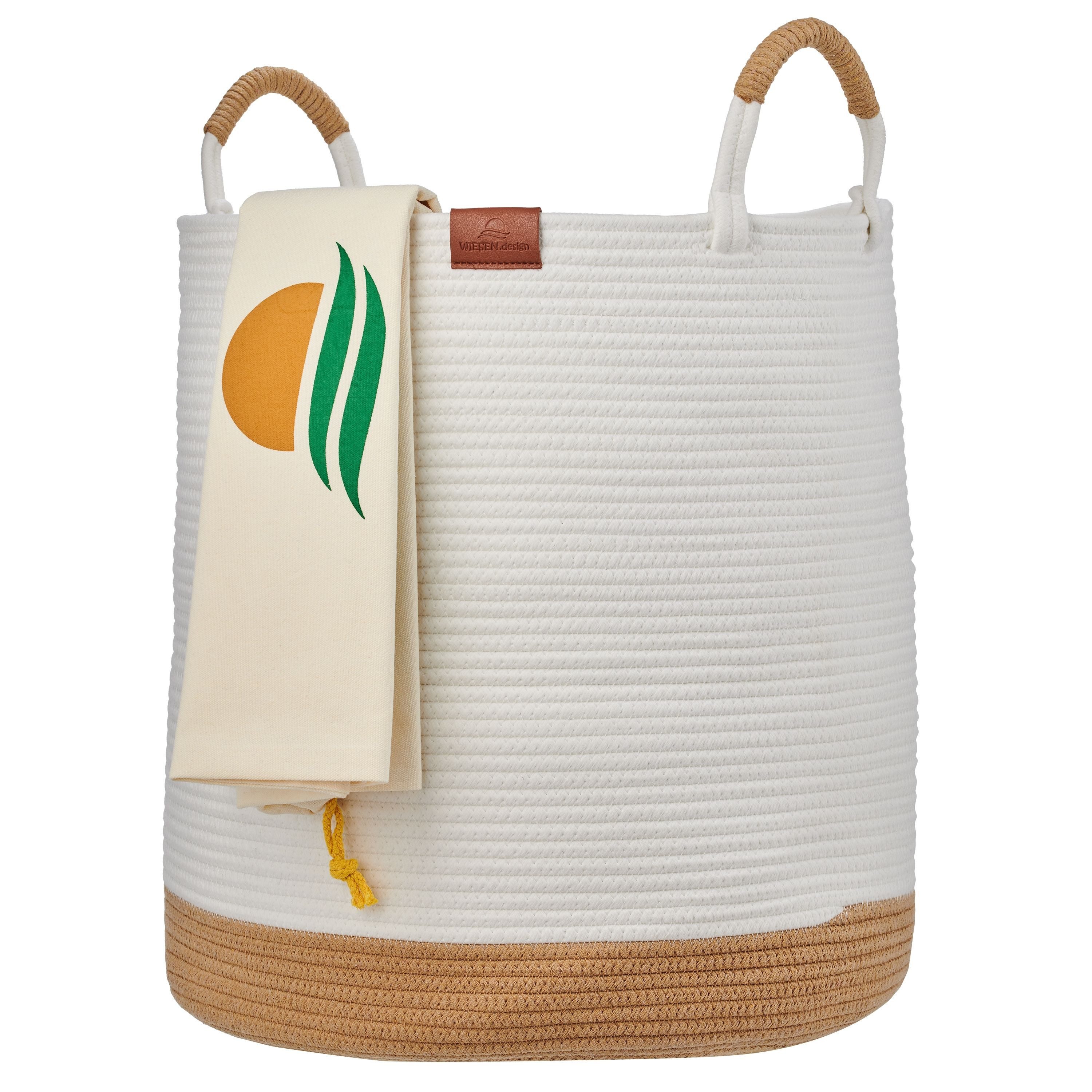 WIESEN.design Wäschekorb Großer Wäschekorb geflochten - Juna 61L - aus 100% Baumwollseil (Baumwollkorb, laundry bag, Wäschekorb xxl, Wäschekorb rund, Korb für Decken, Aufbewahrungskorb geflochten), - gratis Lieferung -