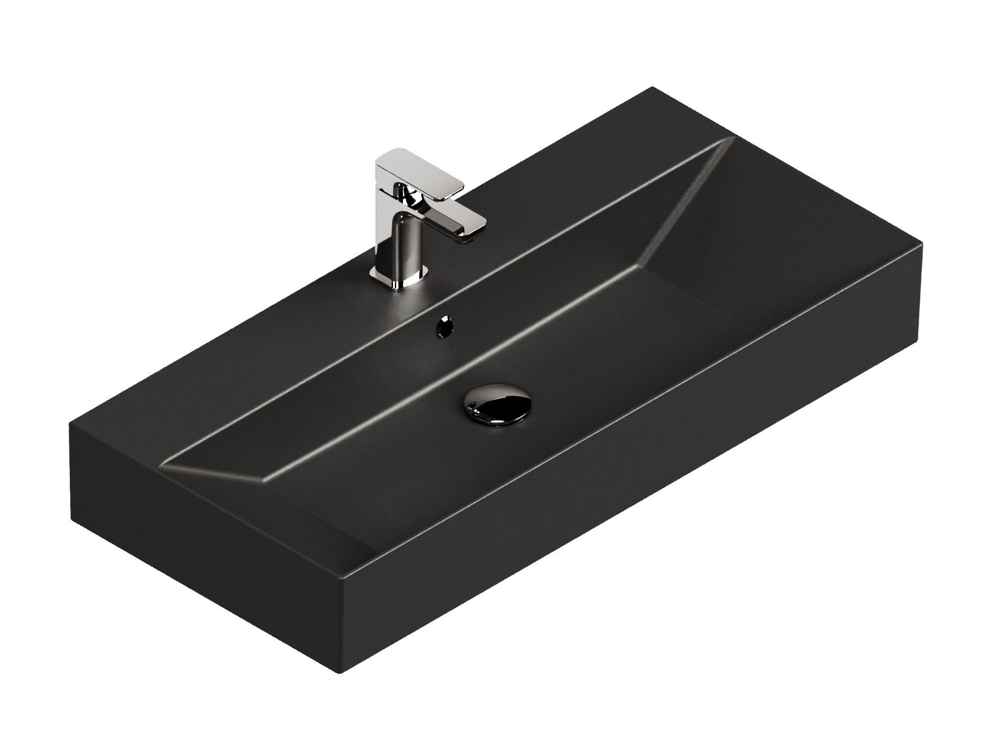 Aqua Bagno Waschbecken Aufsatzwaschbecken 90cm schwarz matt wandhängend Waschtisch (Packung)