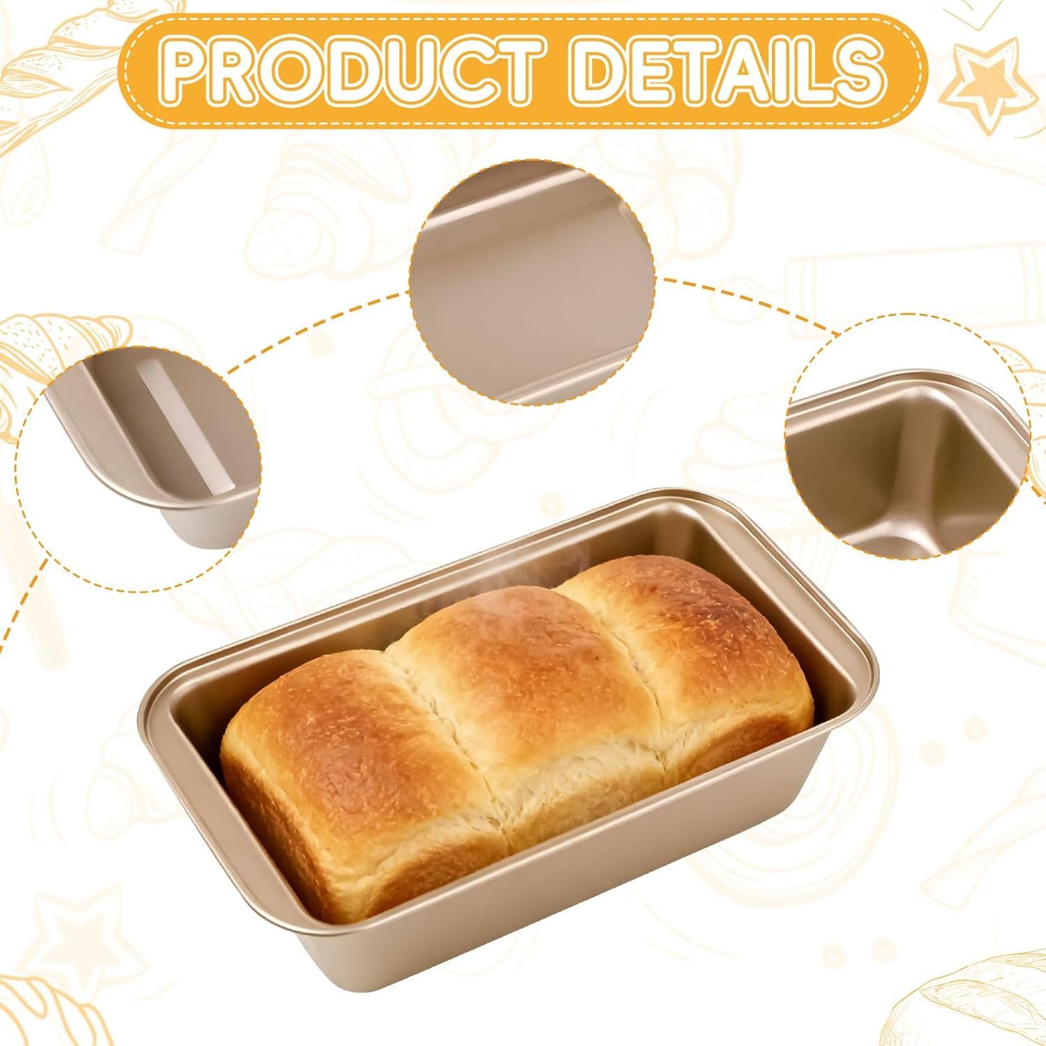 FELIXLEO Kastenform Brotbackform Edelstahl 2er Set Antihaft Kastenform 25,4x13x5,8cm Gold, (1-tlg)