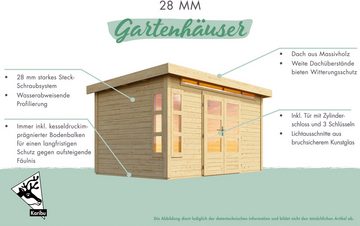 Karibu Gartenhaus "Ammersee 3" SET mit Anbaudach 2,35m Breite, BxT: 445x244 cm, naturbelassen oder terragrau