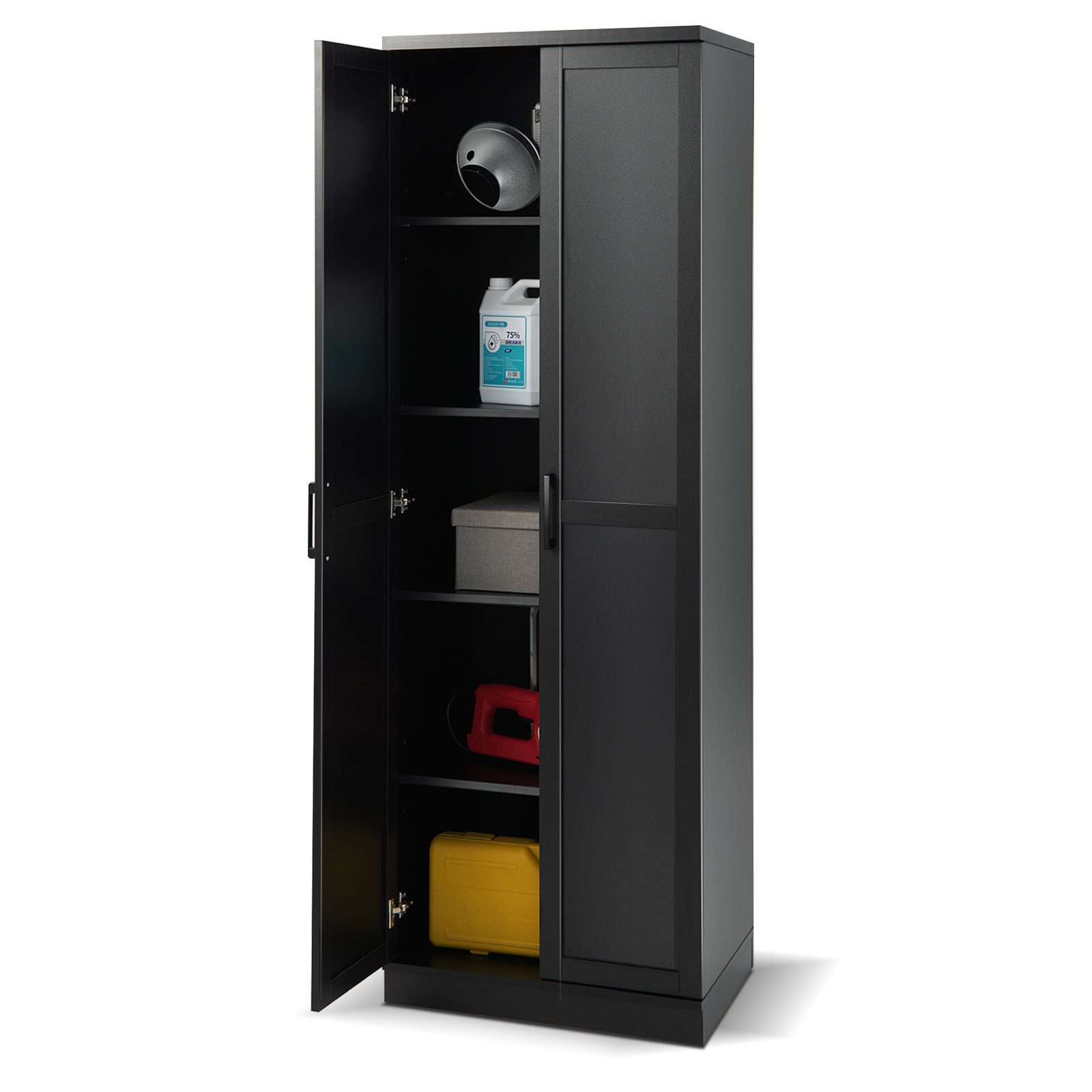 schwarz Regalen, hoch, Küchenbuffet & COSTWAY Küchenschrank Türen 59x43,5x178cm mit