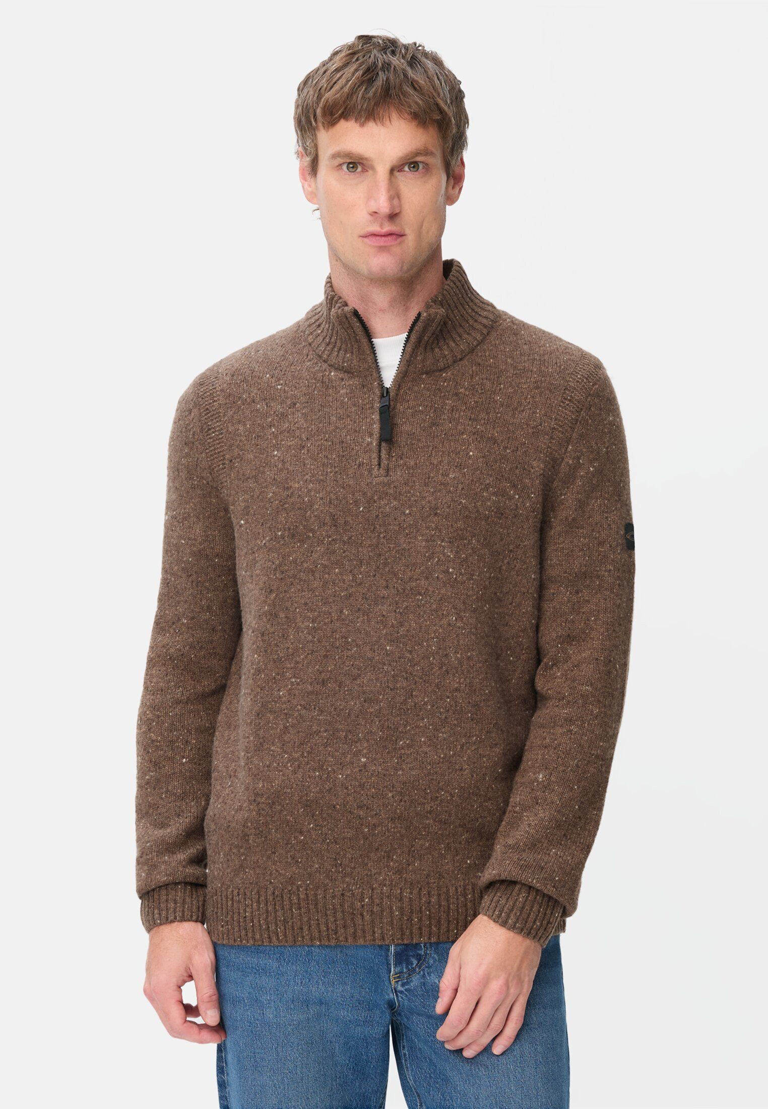 camel active Strickpullover mit Stehkragen Langarm Markenlogo