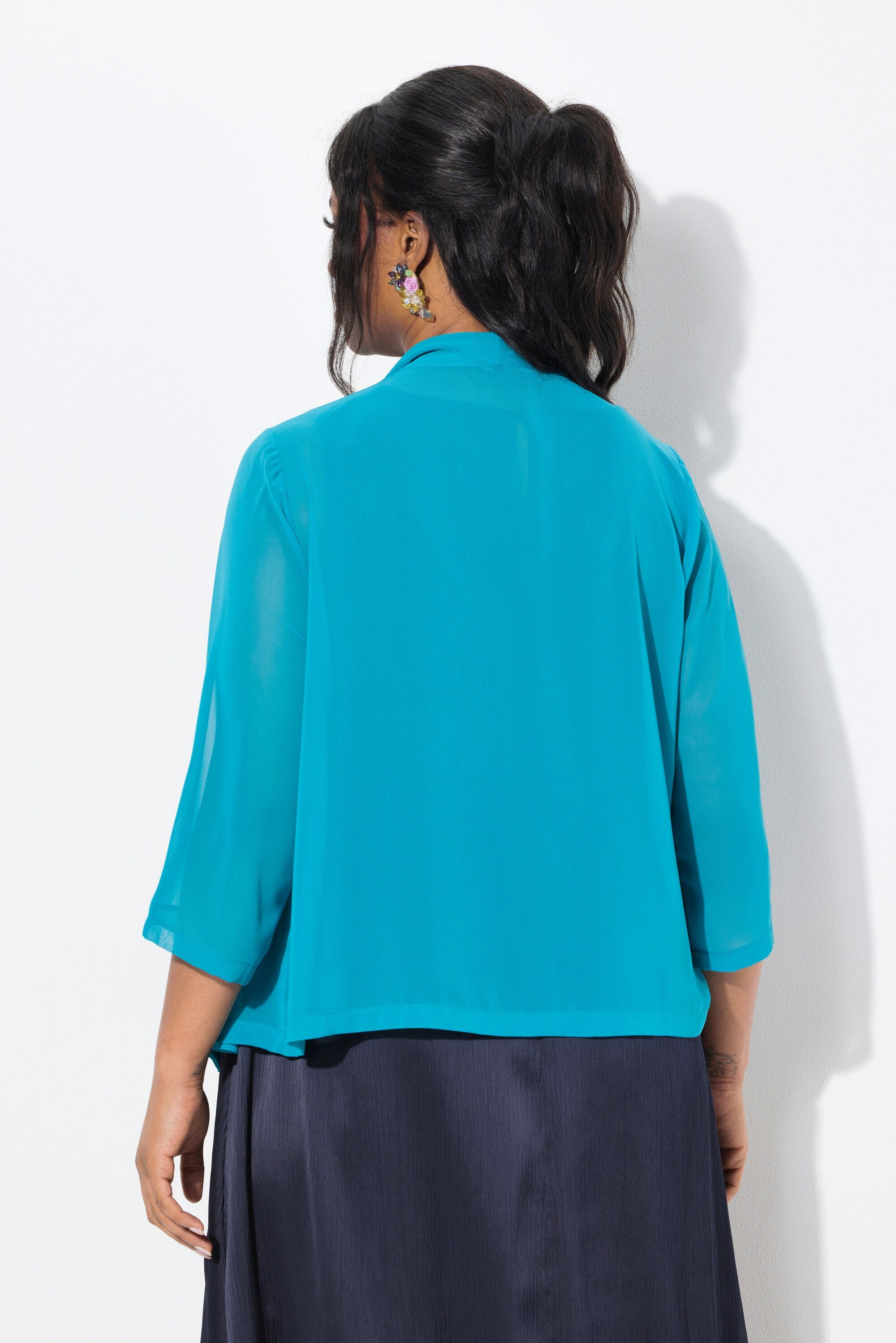 Ulla Popken Kurzjacke Chiffonjacke Oversized Schalkragen 3/4-Arm